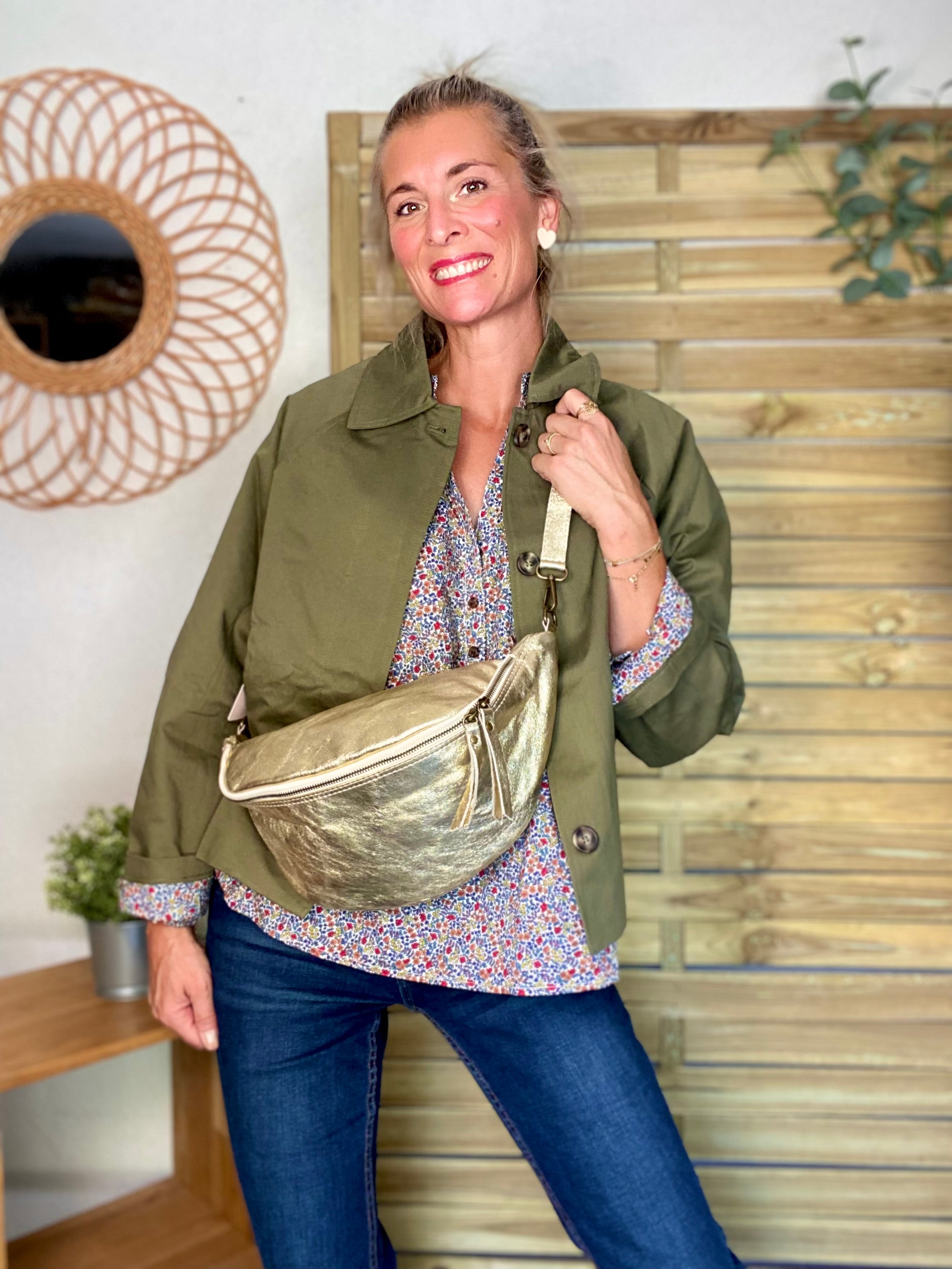Sac banane XL en cuir - JANE - Doré
