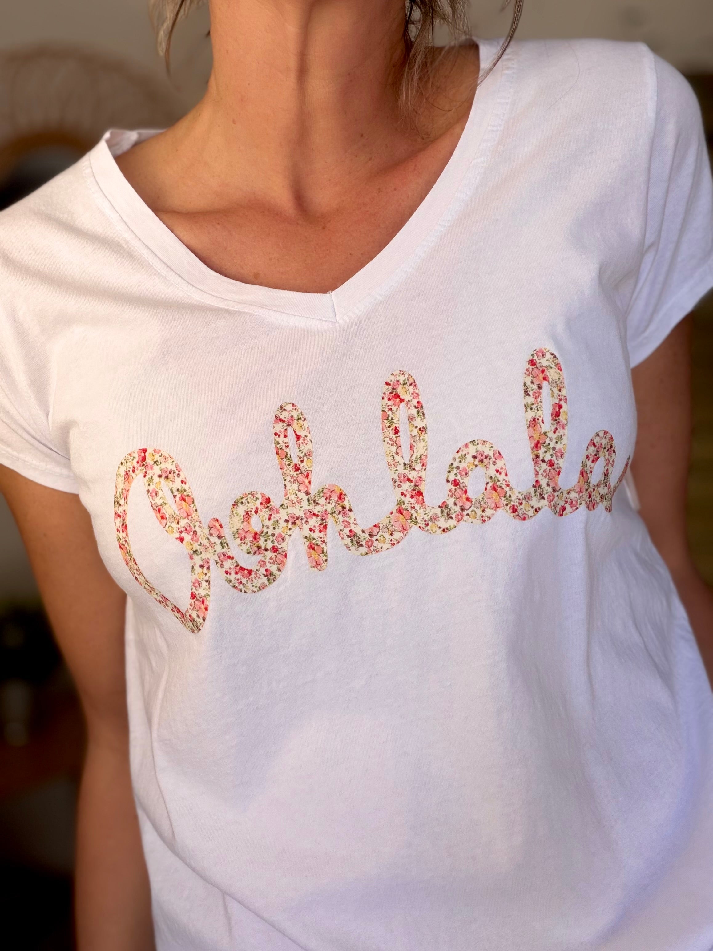 Tee shirt Ohlala Liberty VERA Blanc / Rouge rosé