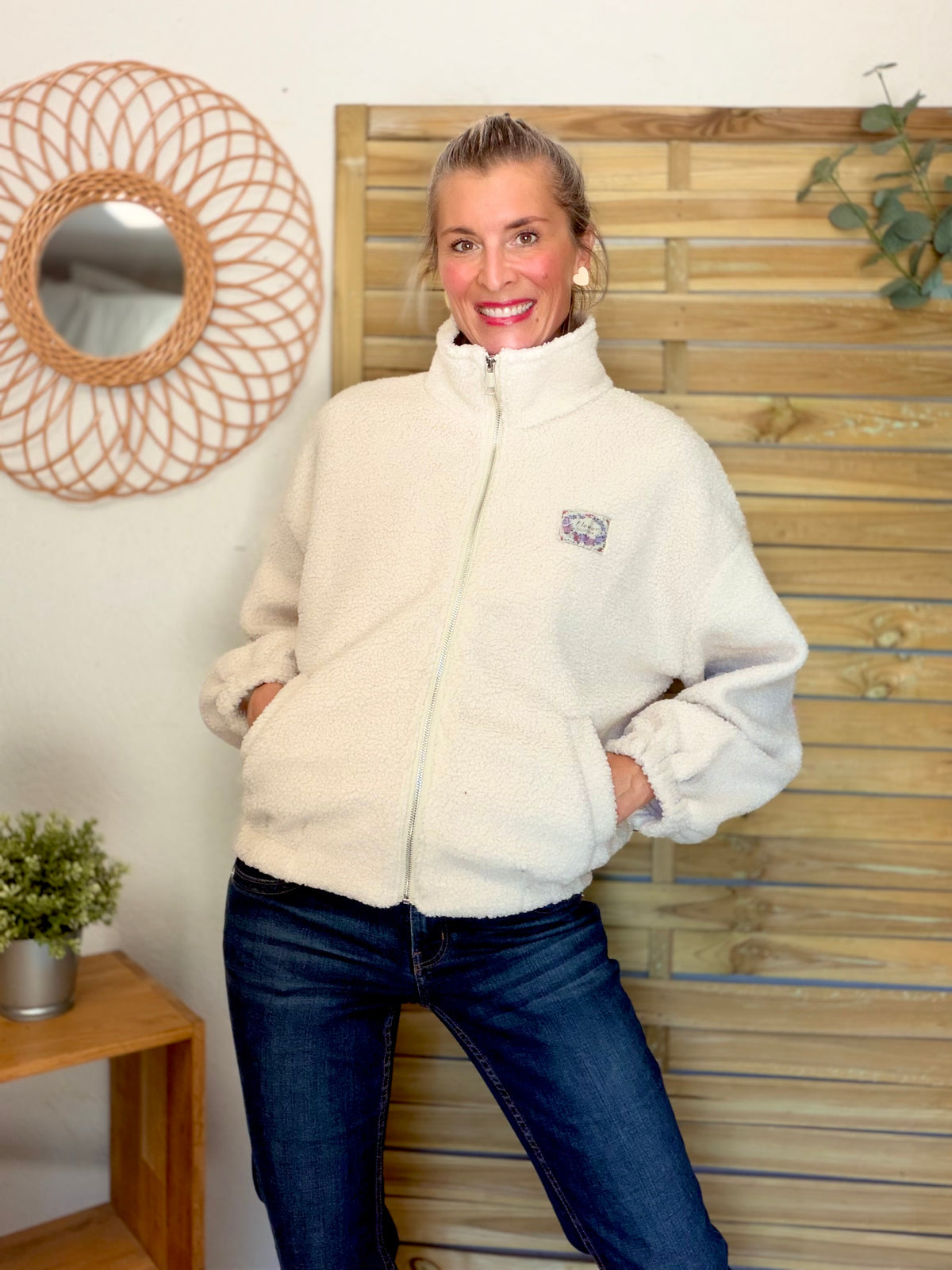Veste Sherpa zippée LÉONIE Écru