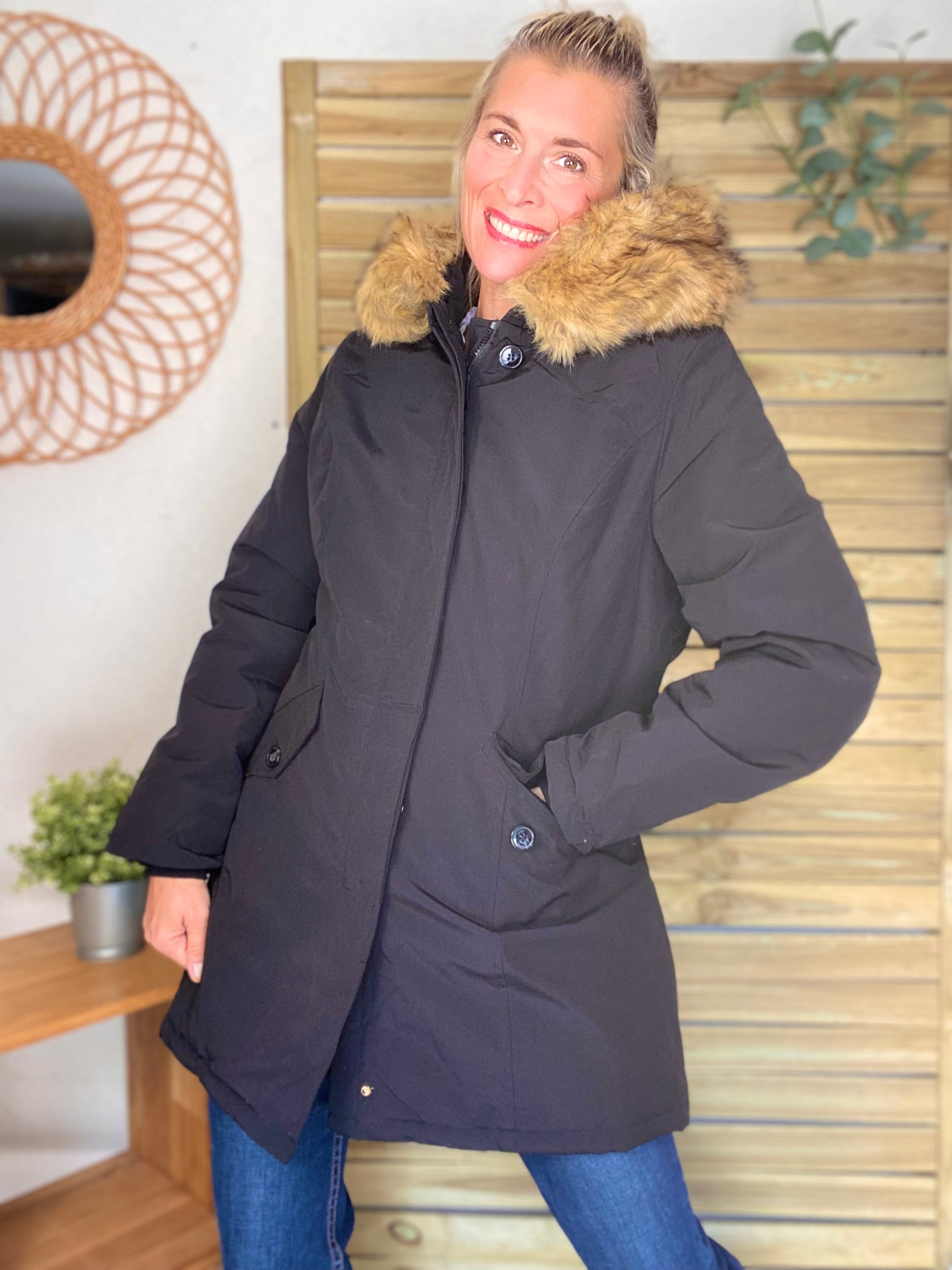 ⚡️ PÉPITES FRIDAY - Parka rembourrée déperlante noir, capuche col fourrure amovible - CHEYENNE