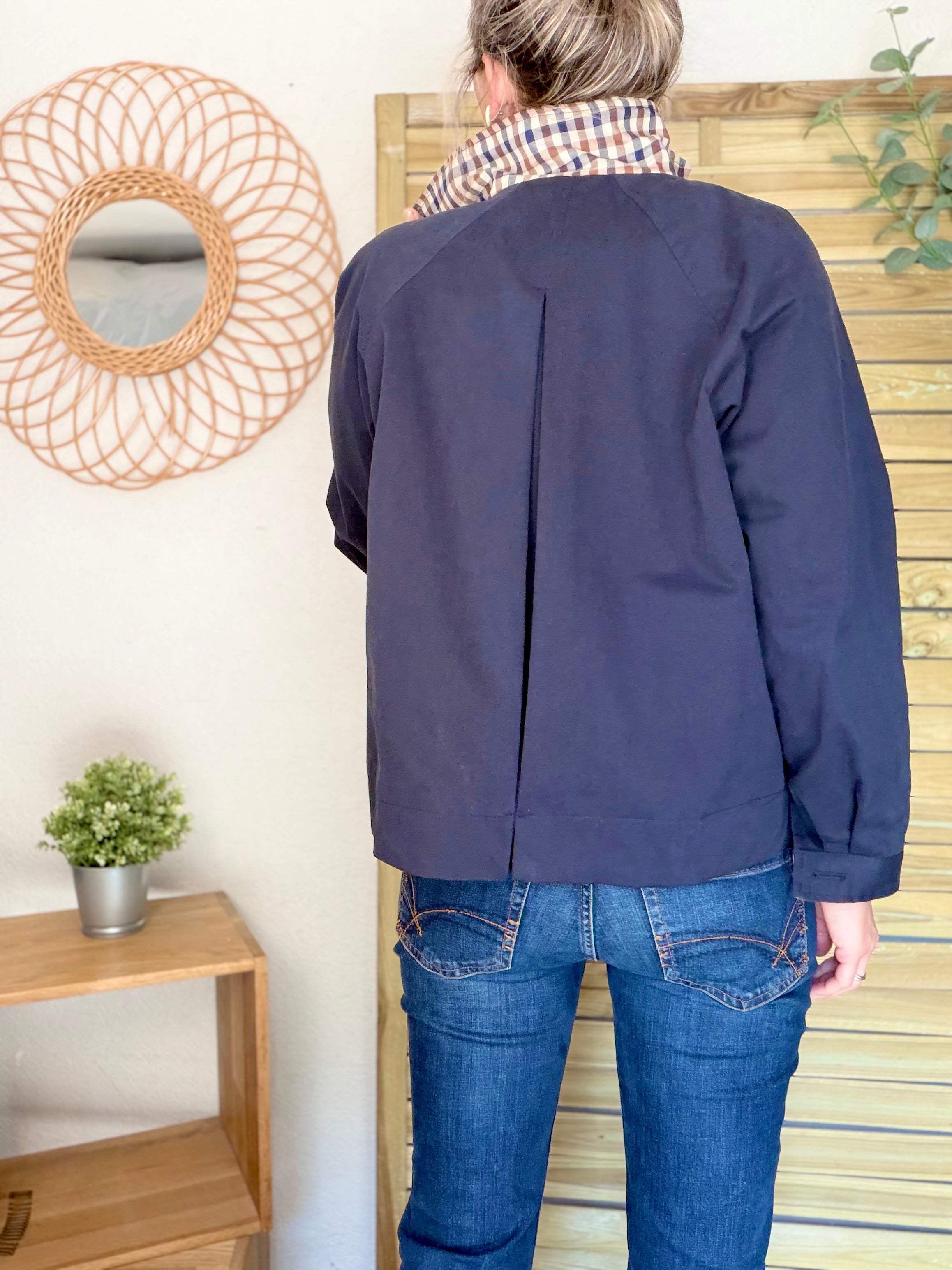 Veste Trench en coton avec carreaux - SOLÈNE Bleu marine