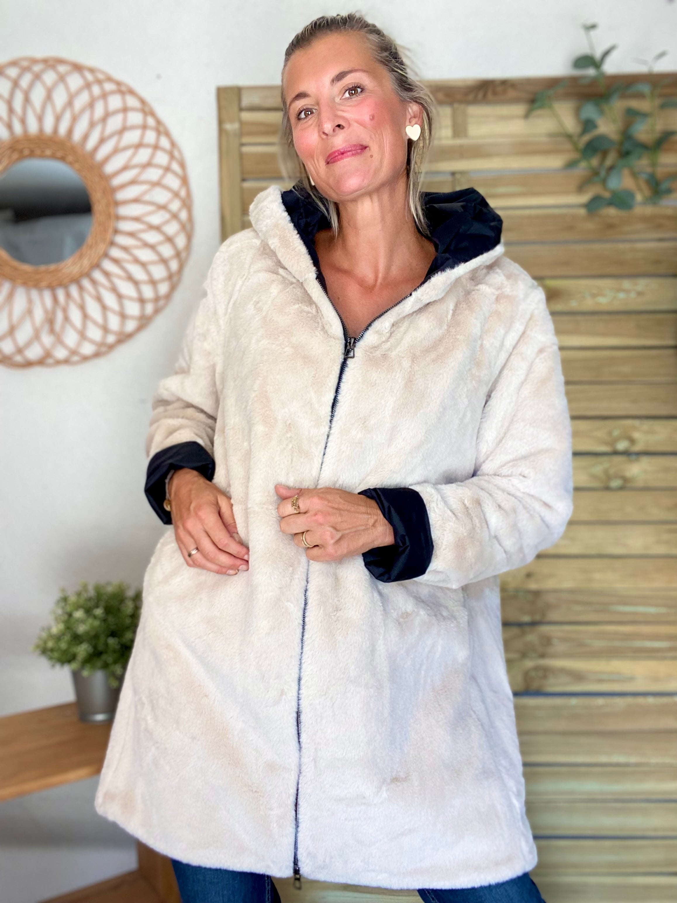 Parka Imperméable réversible fourrée Noir / Beige ALIX - LAURA JO