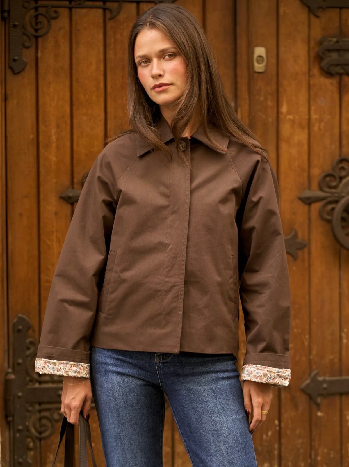 Veste Trench en coton Chocolat avec Liberty - MAHAUT - LILI et LALA