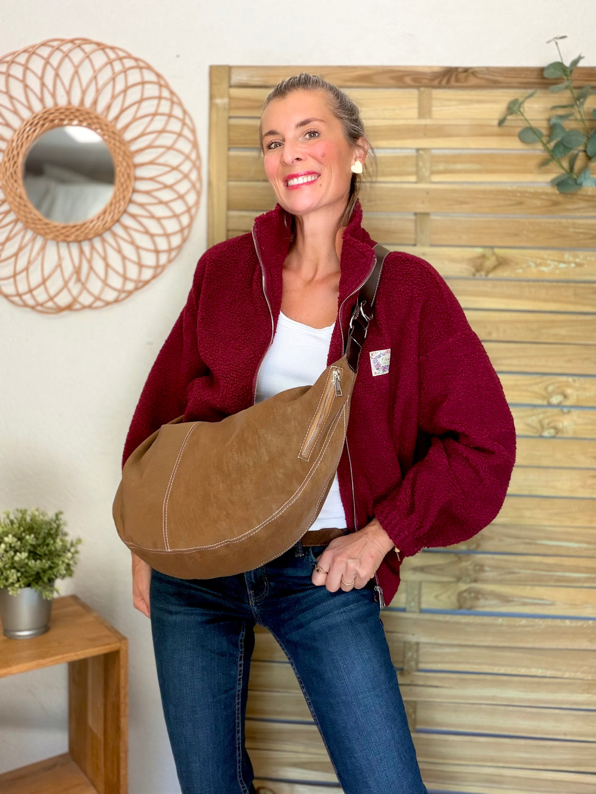 Veste Sherpa zippée LÉONIE Bordeaux