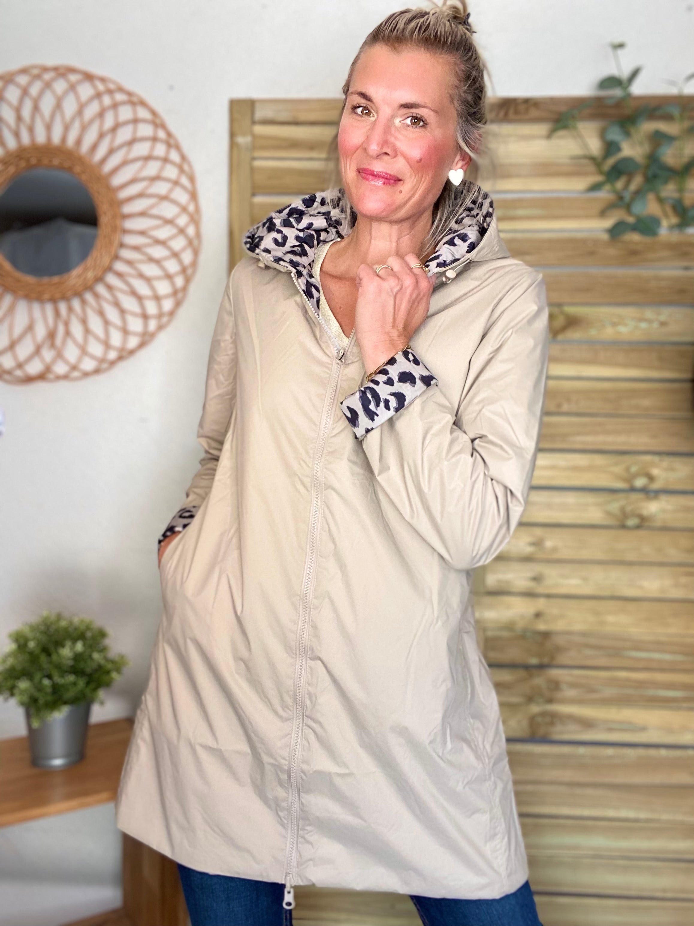 Imperméable réversible rembourré LOUISON LONG - Beige / Léo - LAURA JO