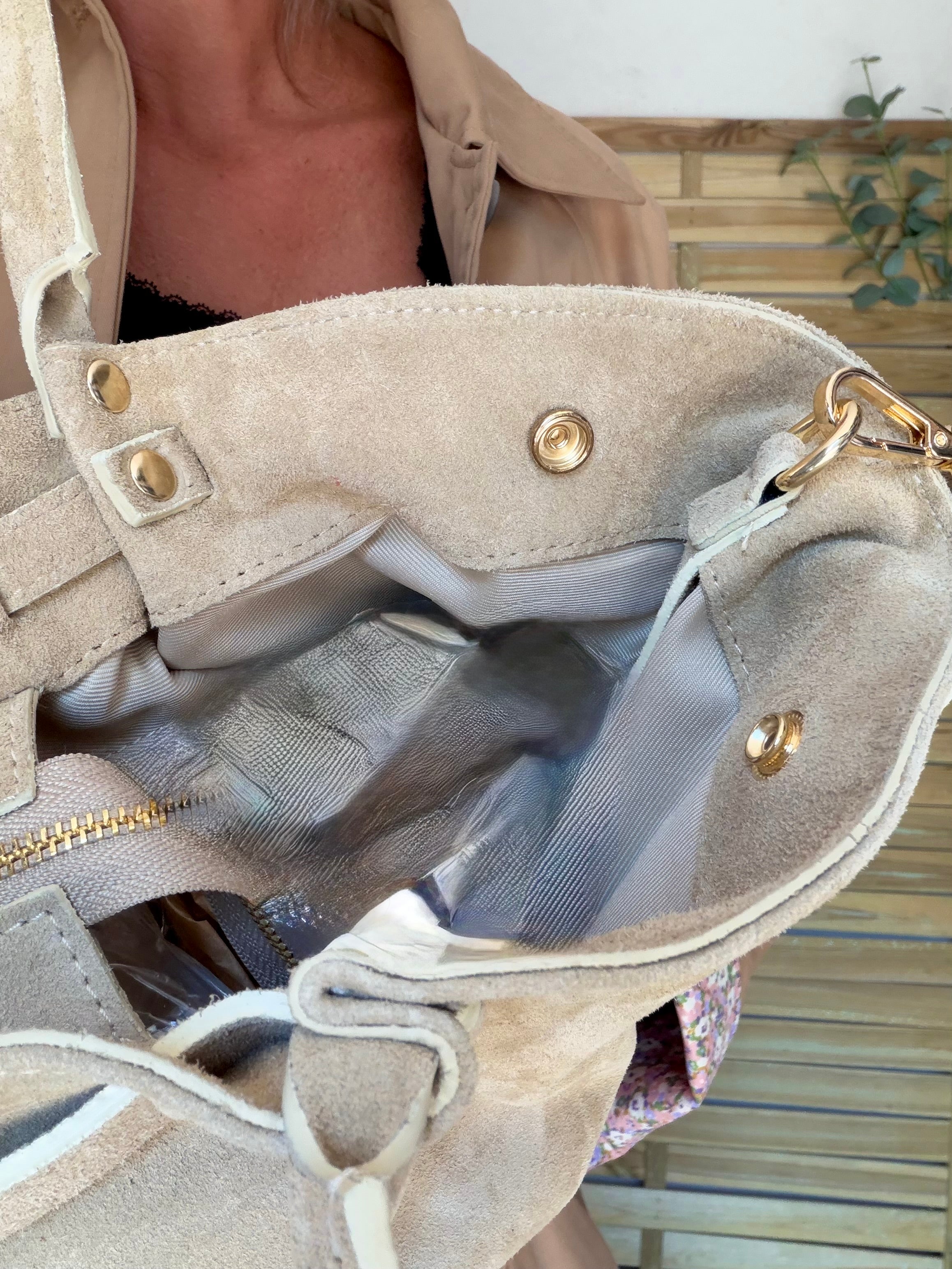 Sac cabas en cuir daim HANA - Beige