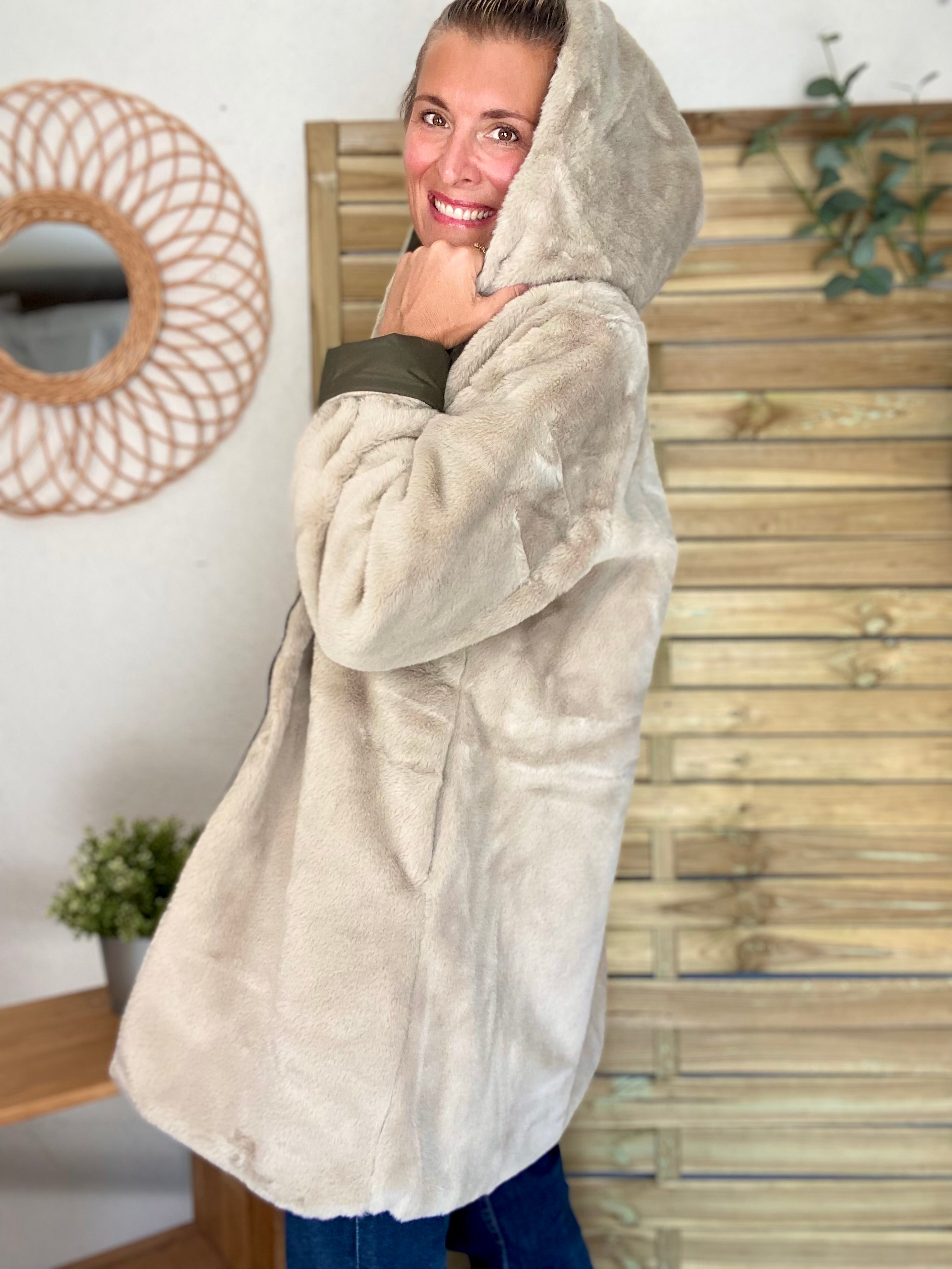 Parka Imperméable réversible fourrée Kaki / Beige ALIX - LAURA JO