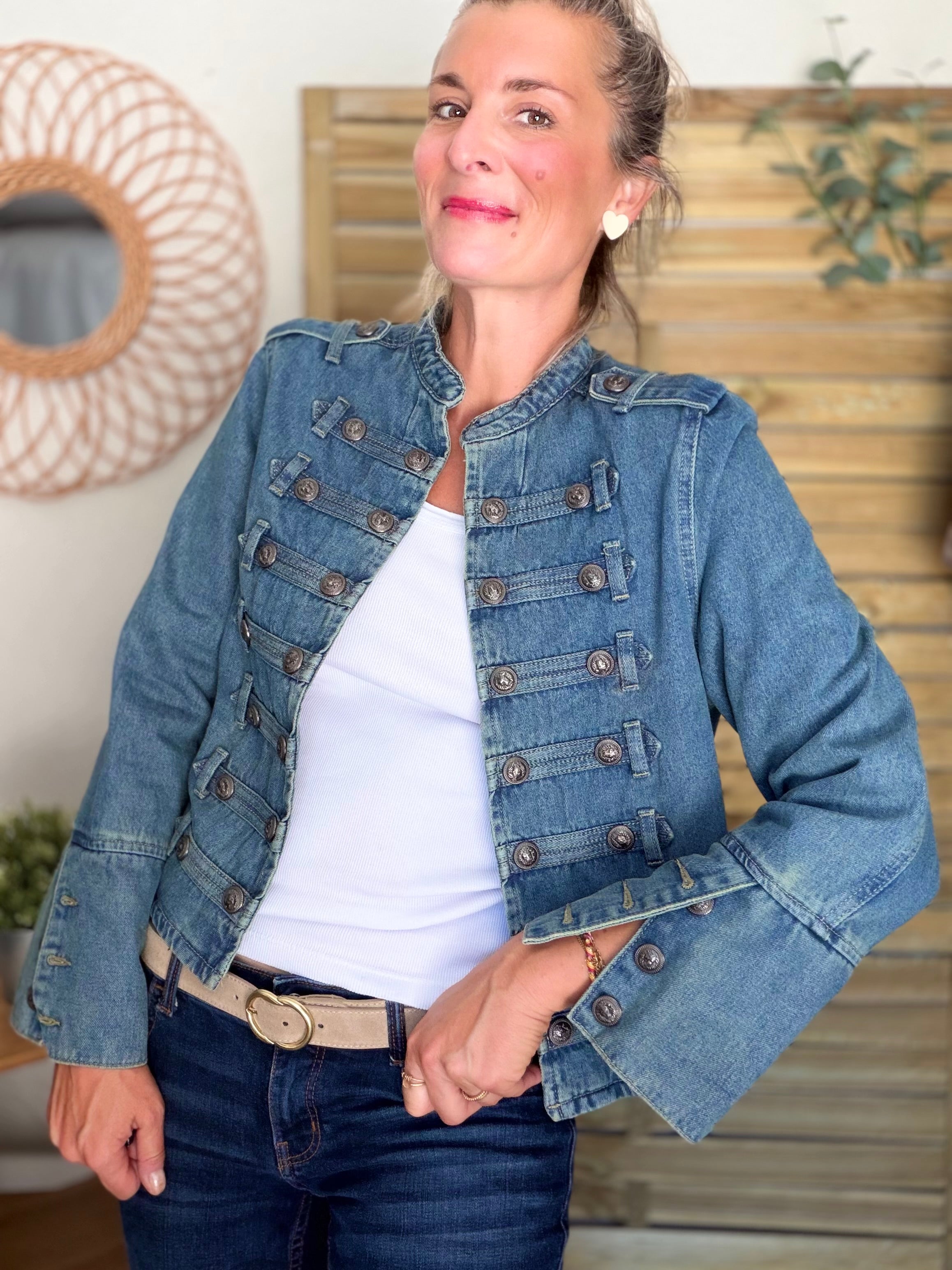 Veste courte en jean NAPOLÉON - Bleu Jean