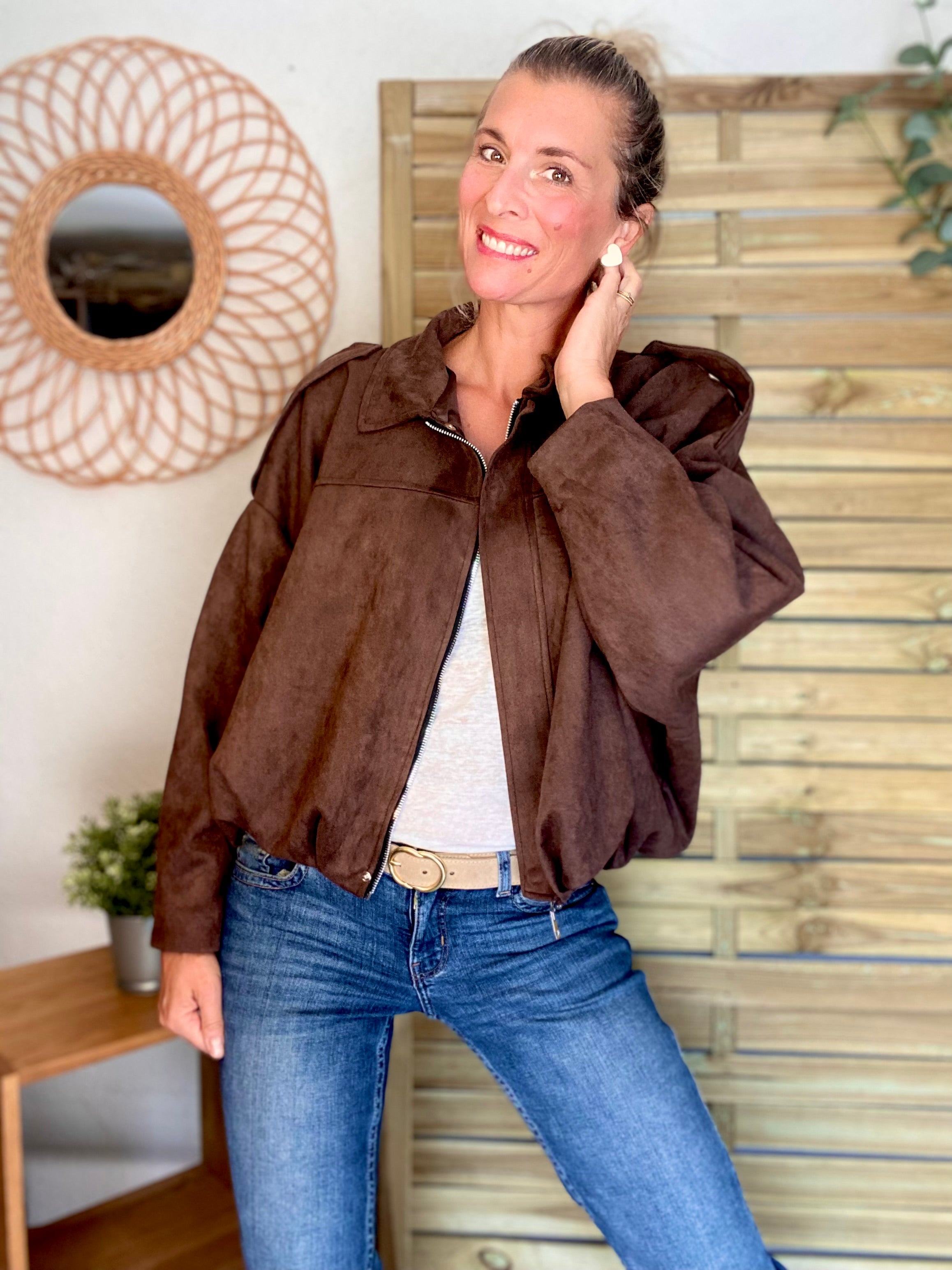 Veste oversize en suédine ISAAC - Chocolat