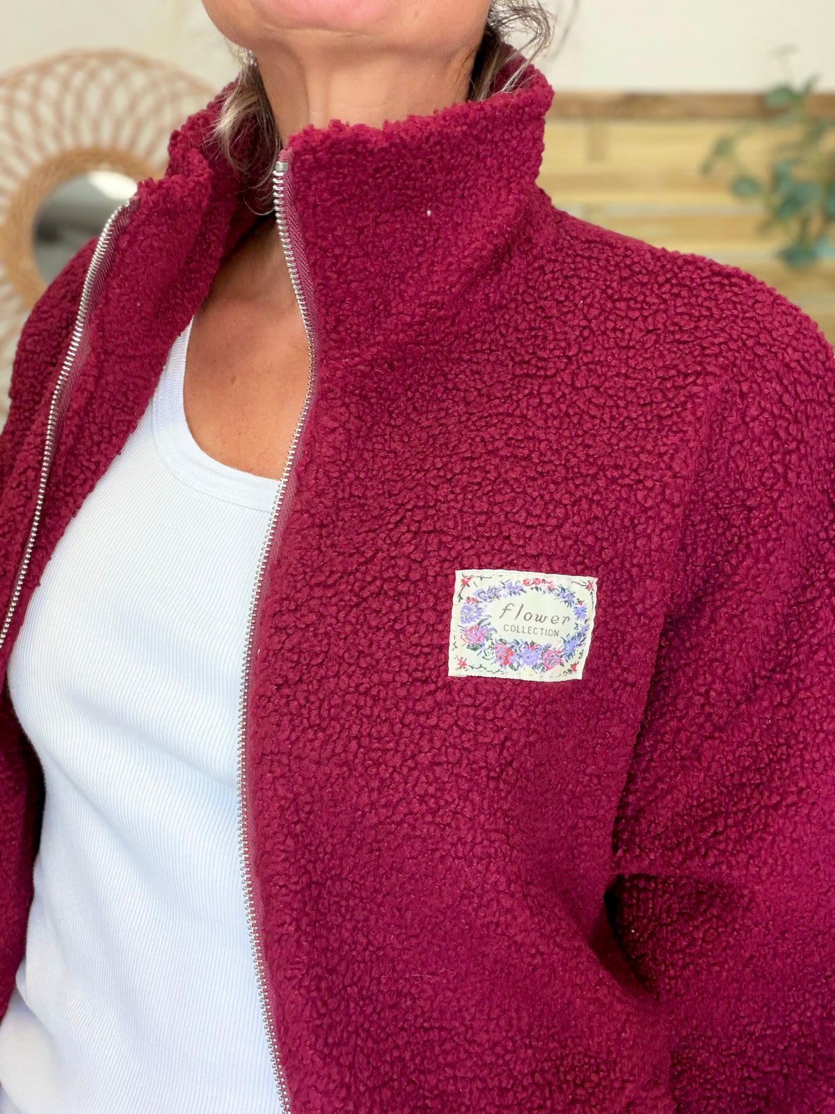 Veste Sherpa zippée LÉONIE Bordeaux
