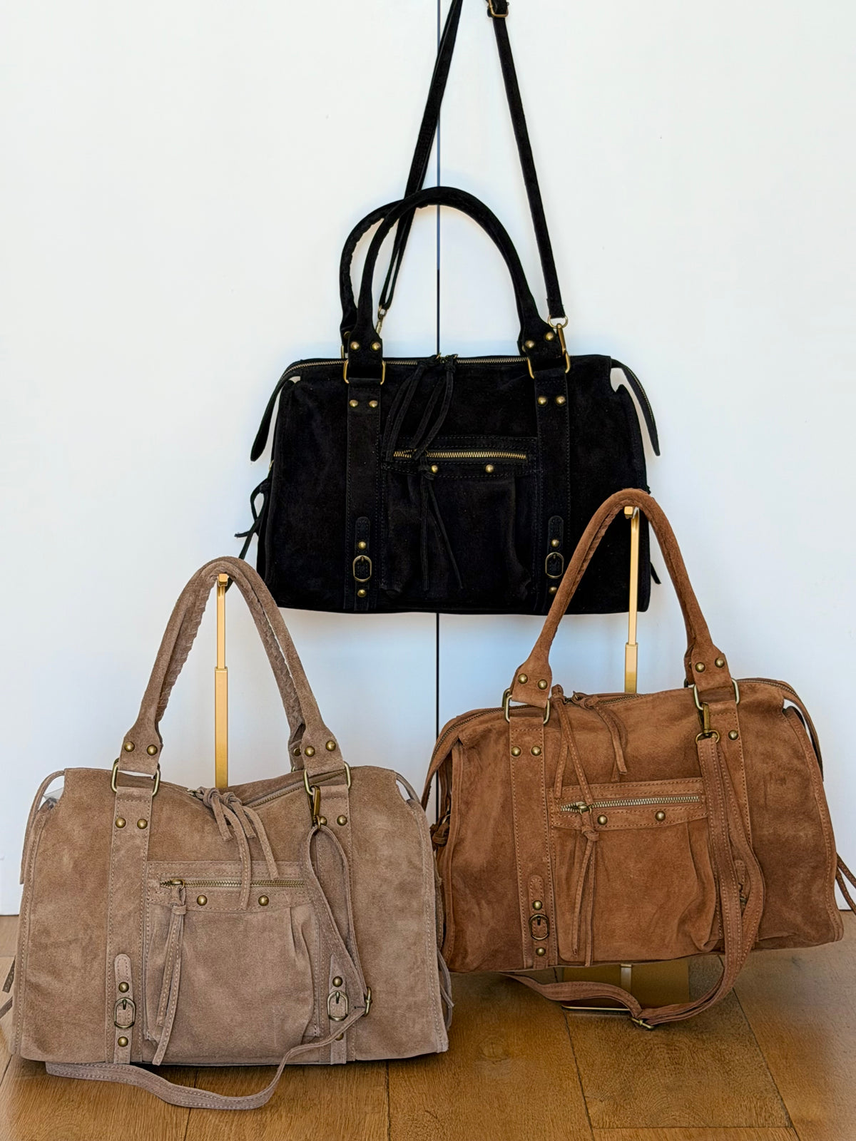 Sac cabas XL en cuir daim • HUNTER Taupe