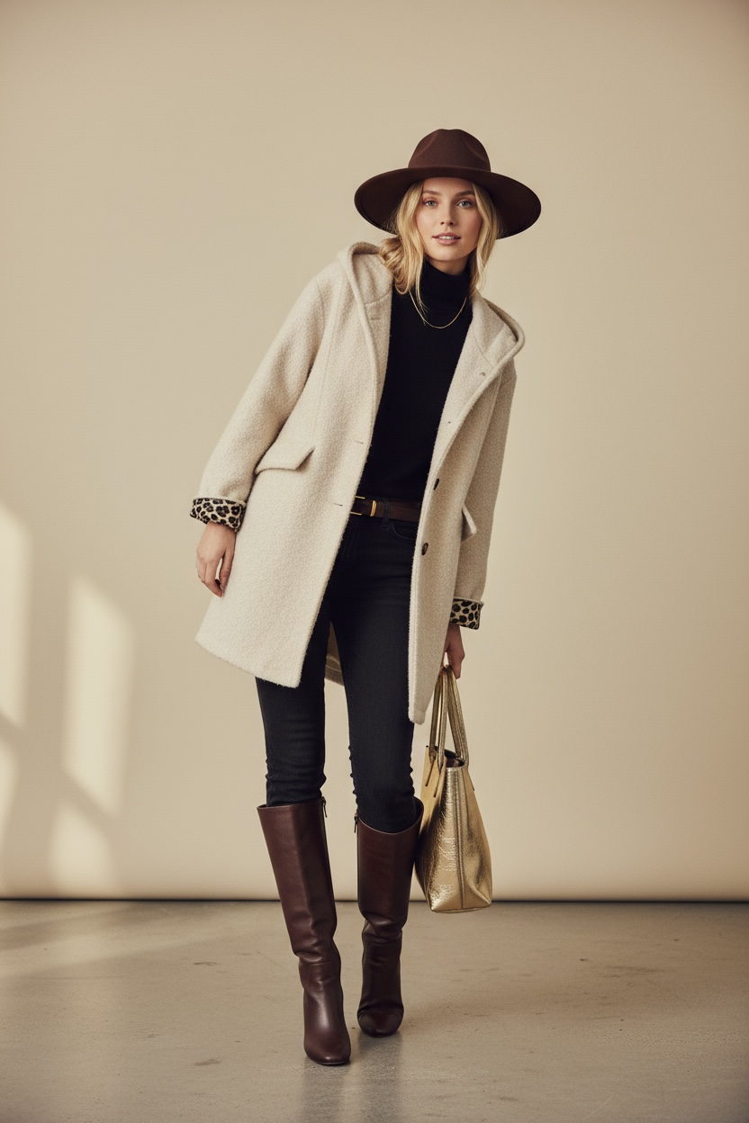 Manteau en laine EUGÉNIE avec détails Léo 🐆 - Crème