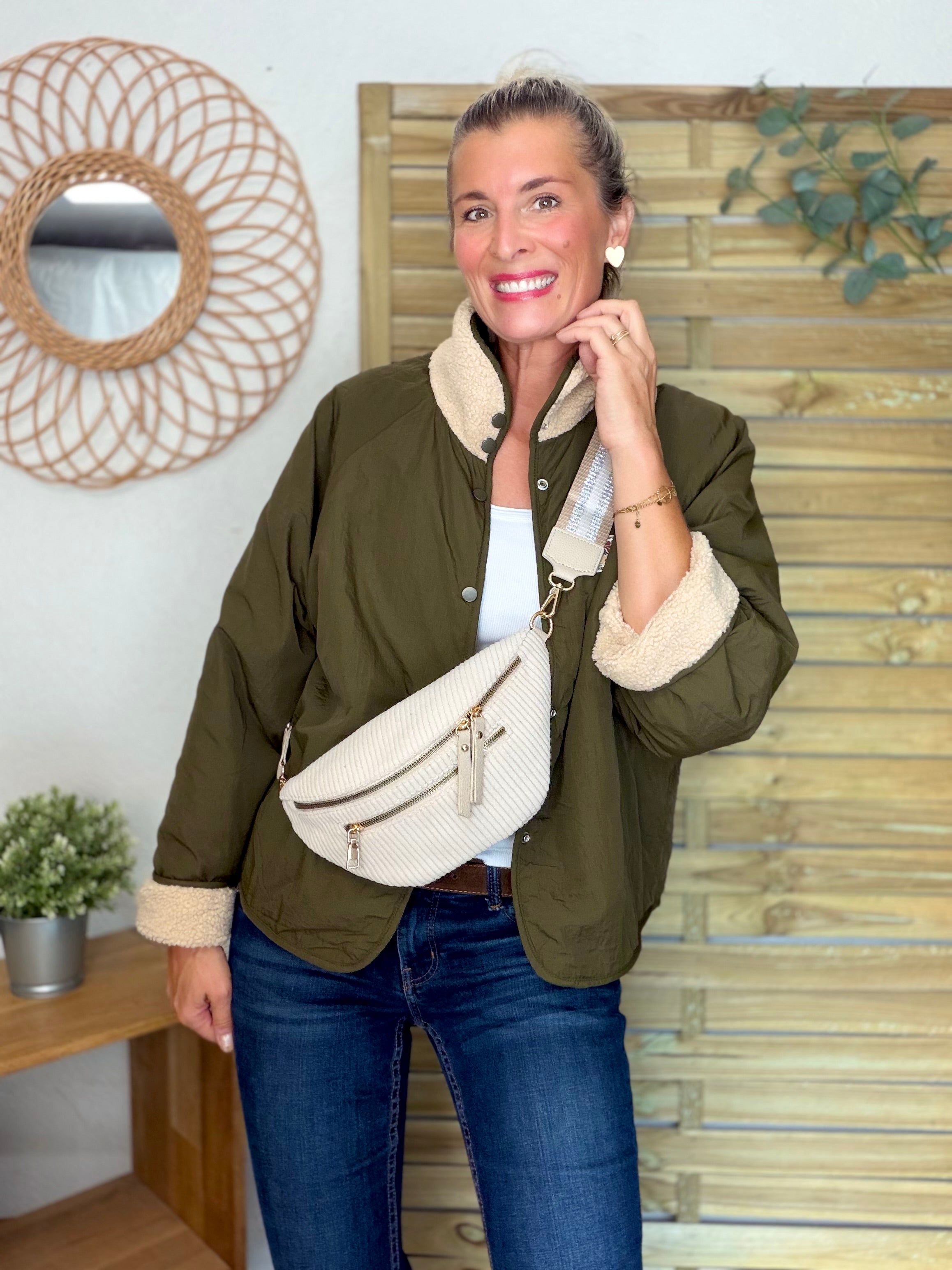 Veste matelassée réversible Sherpa AMÉLIE Kaki / Beige