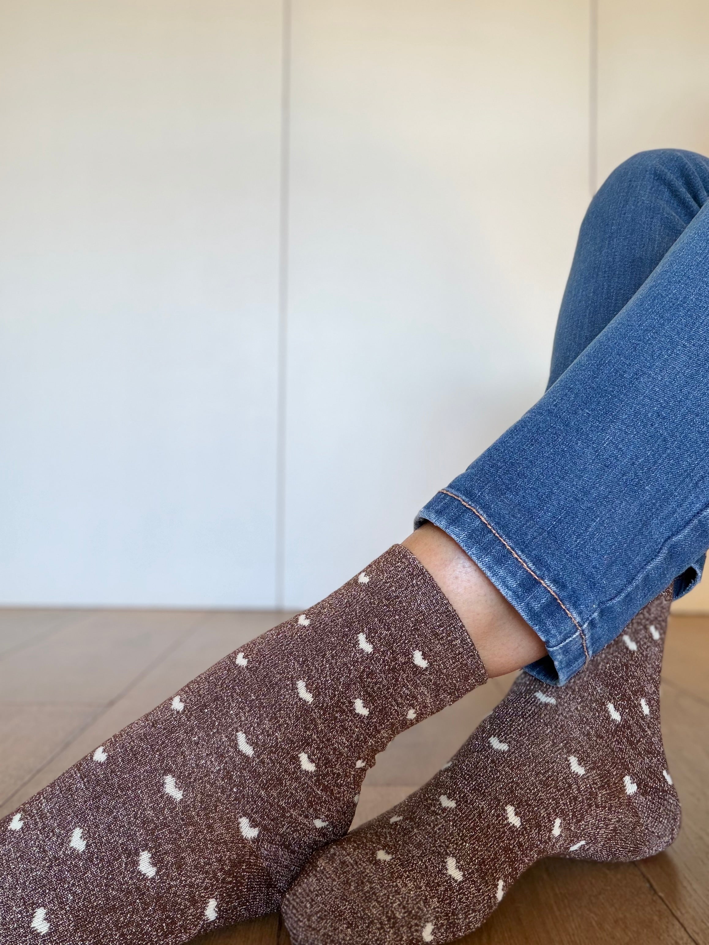 Chaussettes scintillantes glitter ZAHO - Petits coeurs ❤️🤎