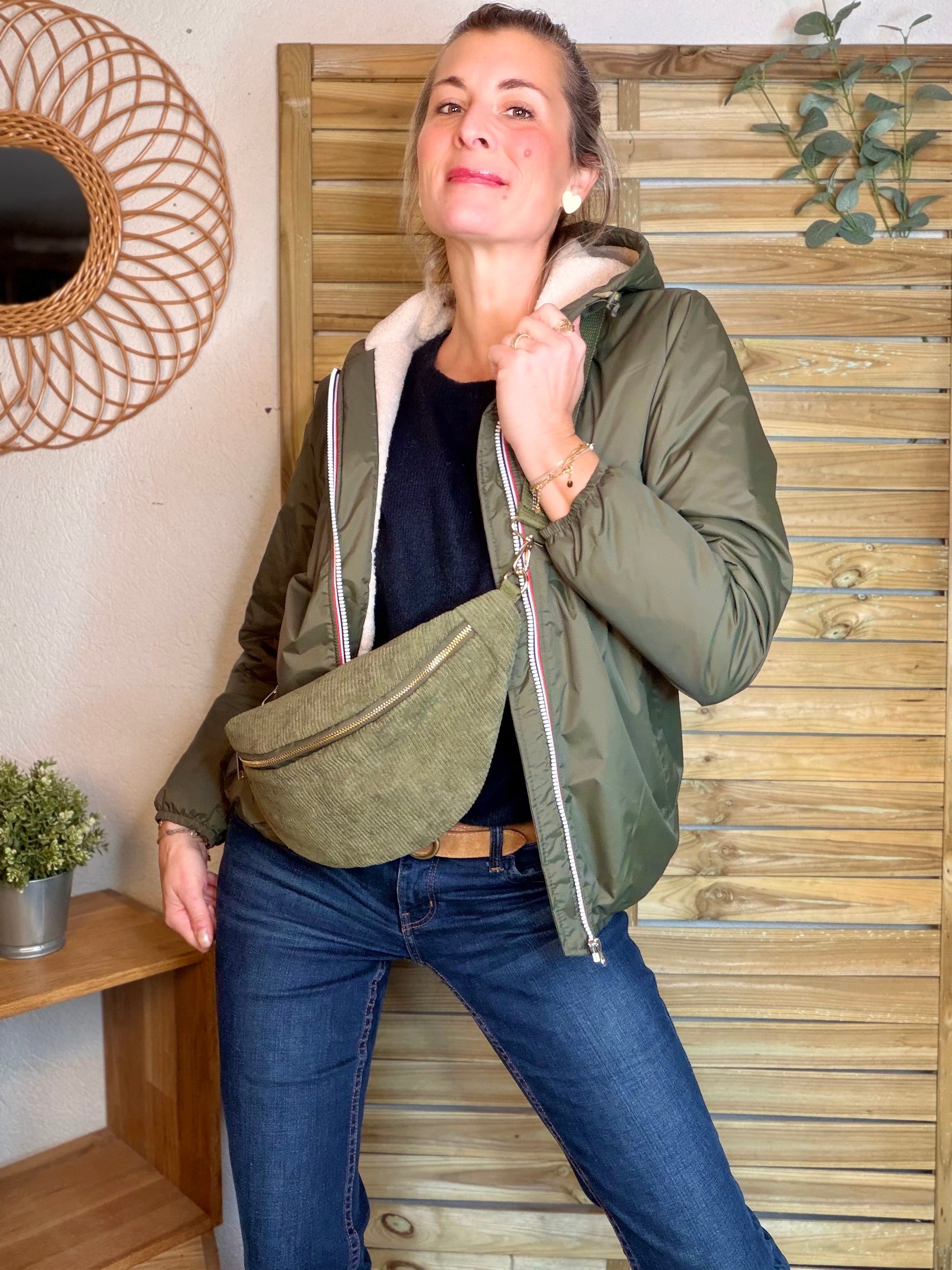 Sac banane XL velours côtelé Ciao Boum - IVY - Kaki (20 coloris)