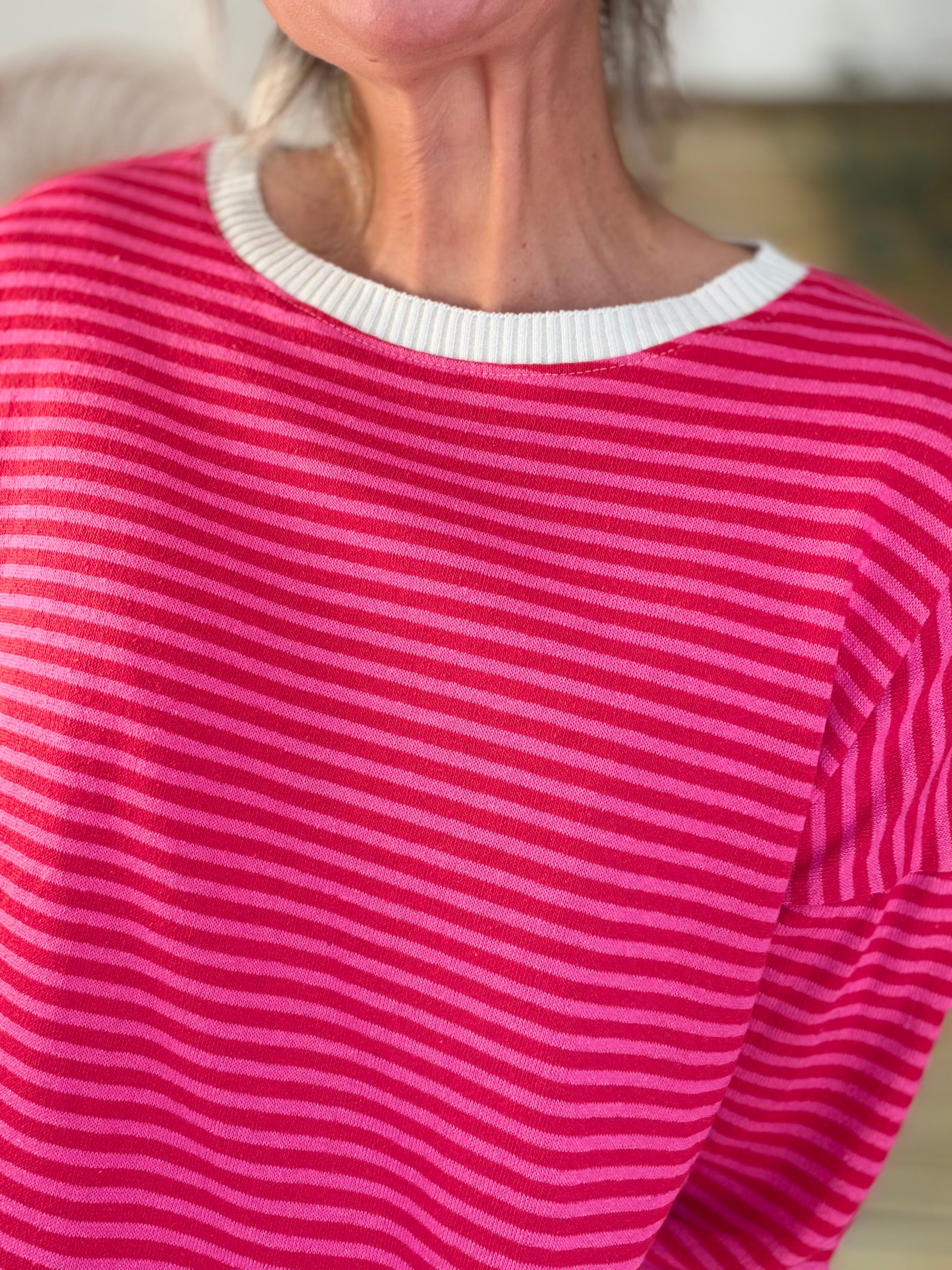 Pull fin rayé ample ROMANE - Rose/Fuschia