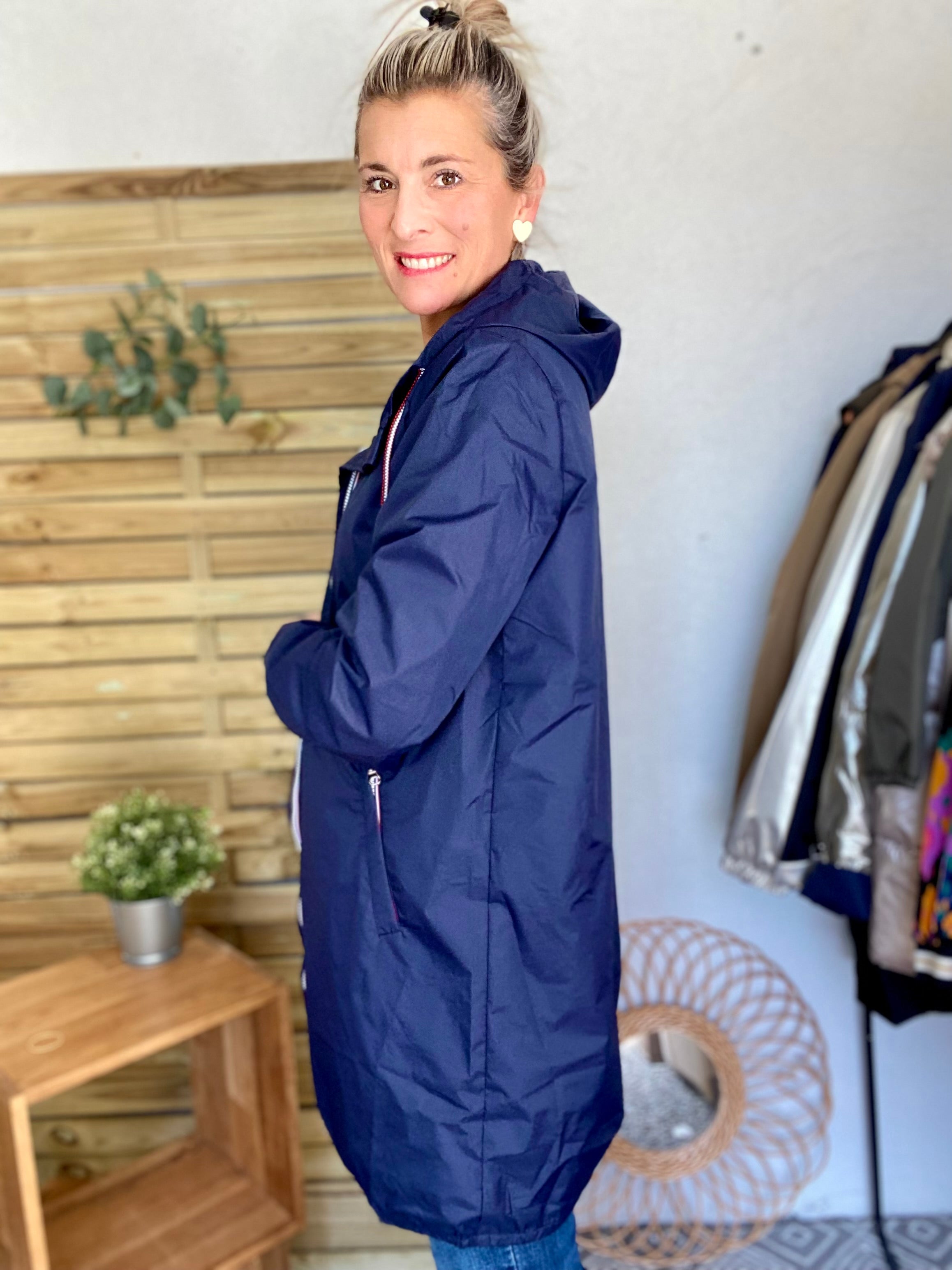 Imperméable mi-saison doublé SOLINE LONG - Bleu marine - Laura Jo