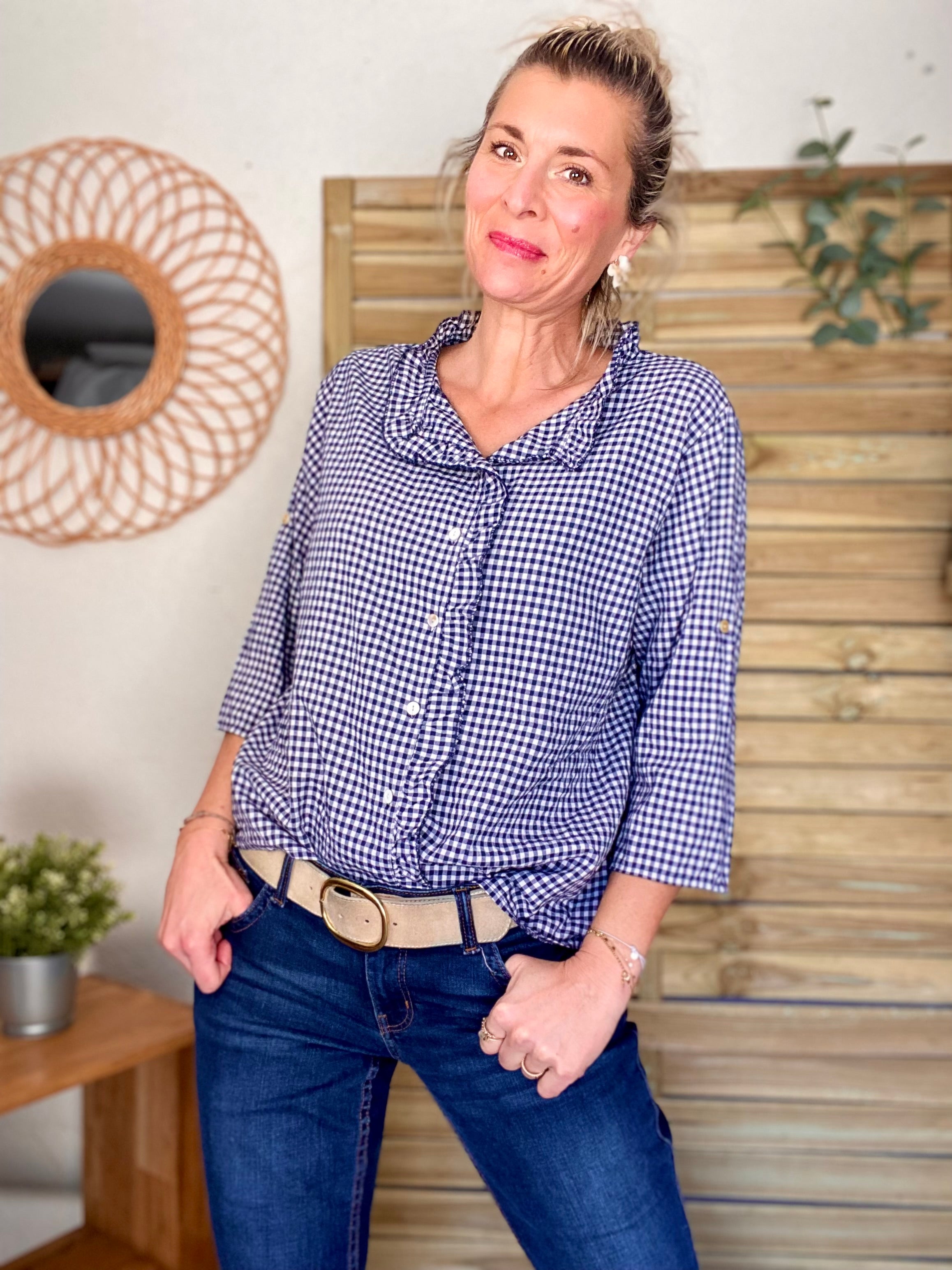 Blouse Vichy Bleu marine IRÈNE