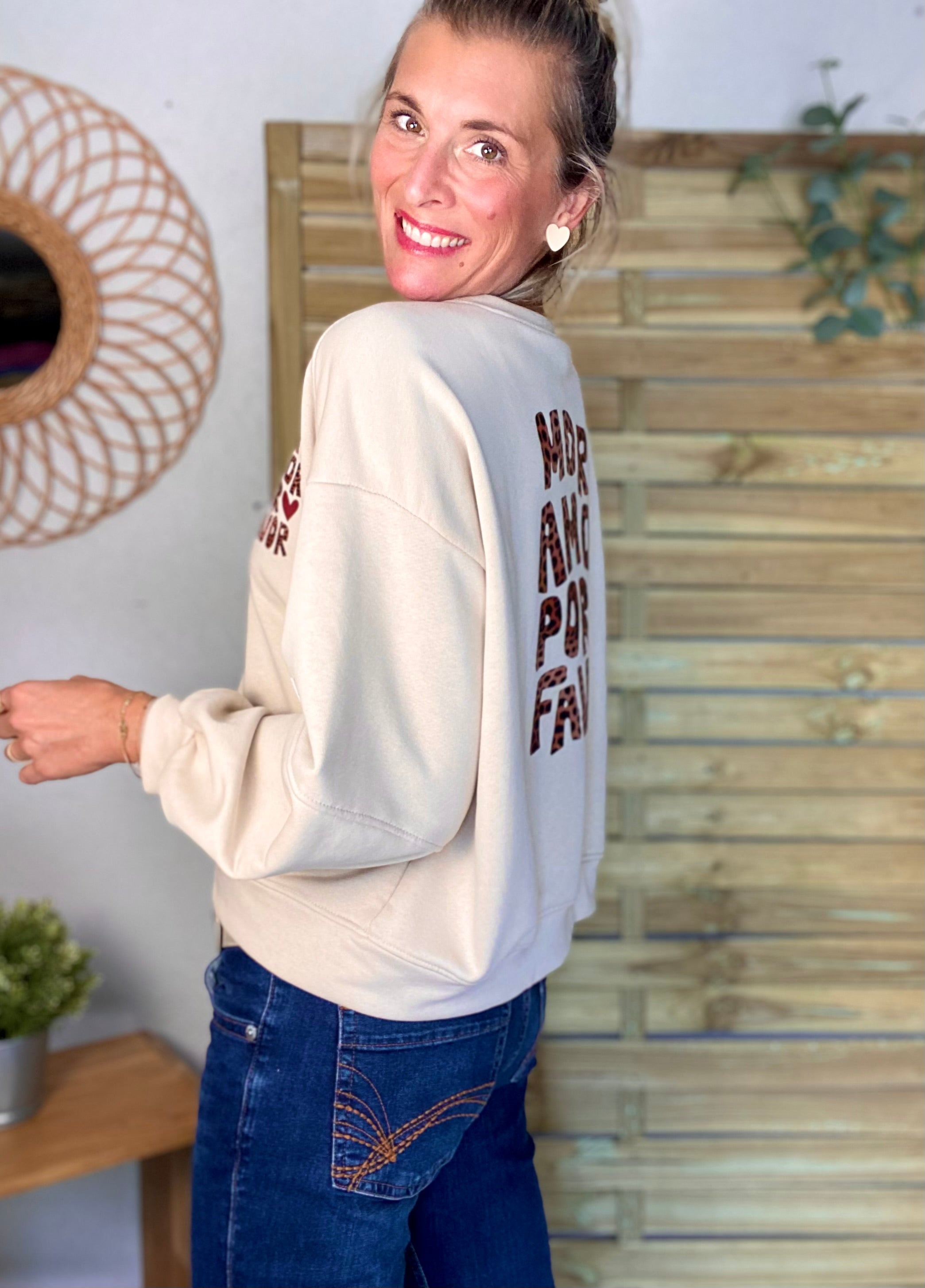 Sweat More amor por favor Léo 🐆 OMBLINE - Beige
