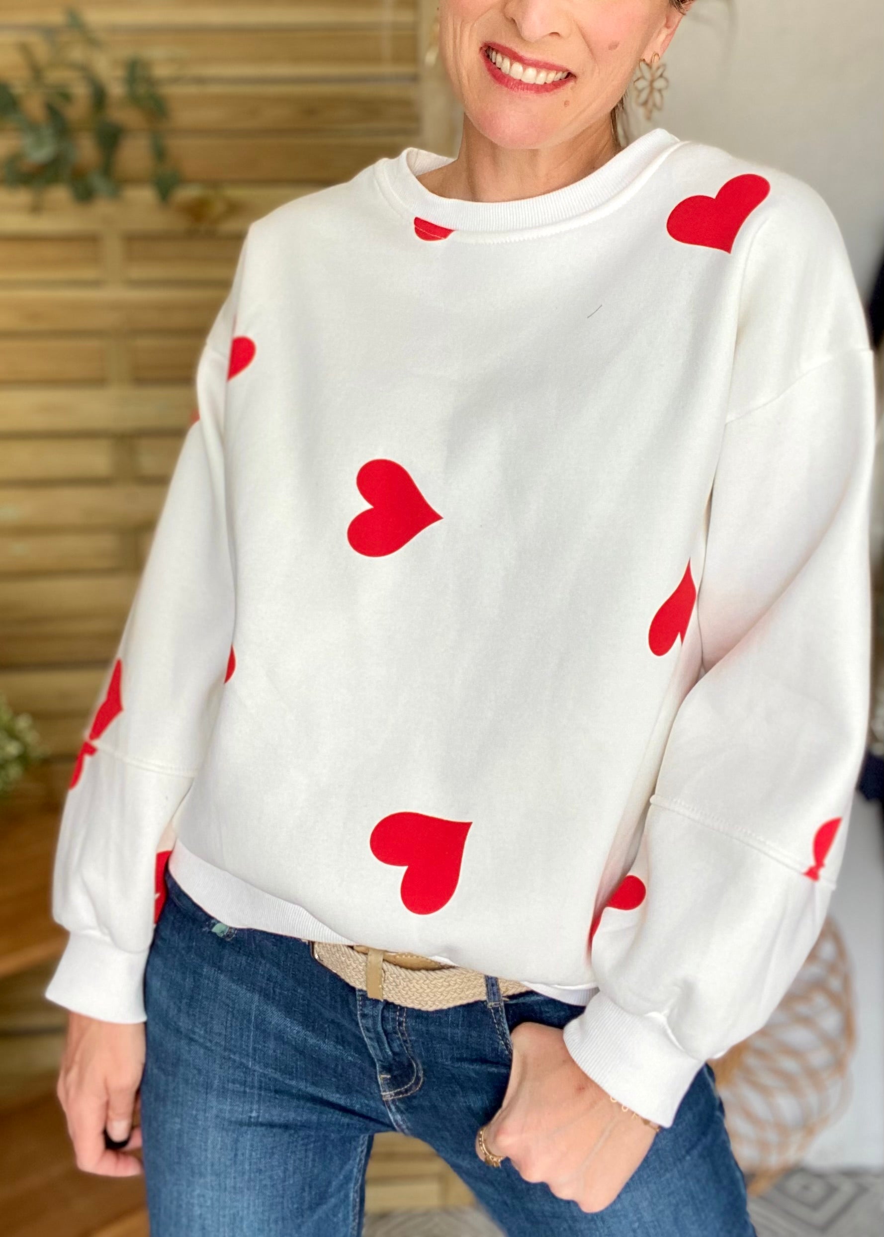 Sweat oversize Coeurs VALENTINE - Blanc - Taille unique - FIN DE SÉRIE