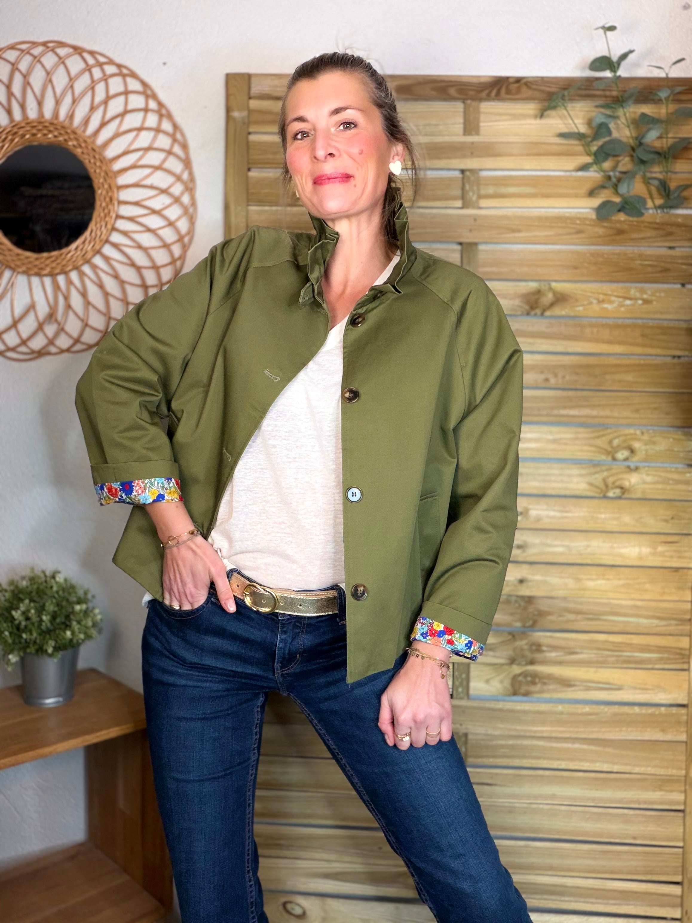 Veste Trench col victorien avec Liberty - VICKY Kaki