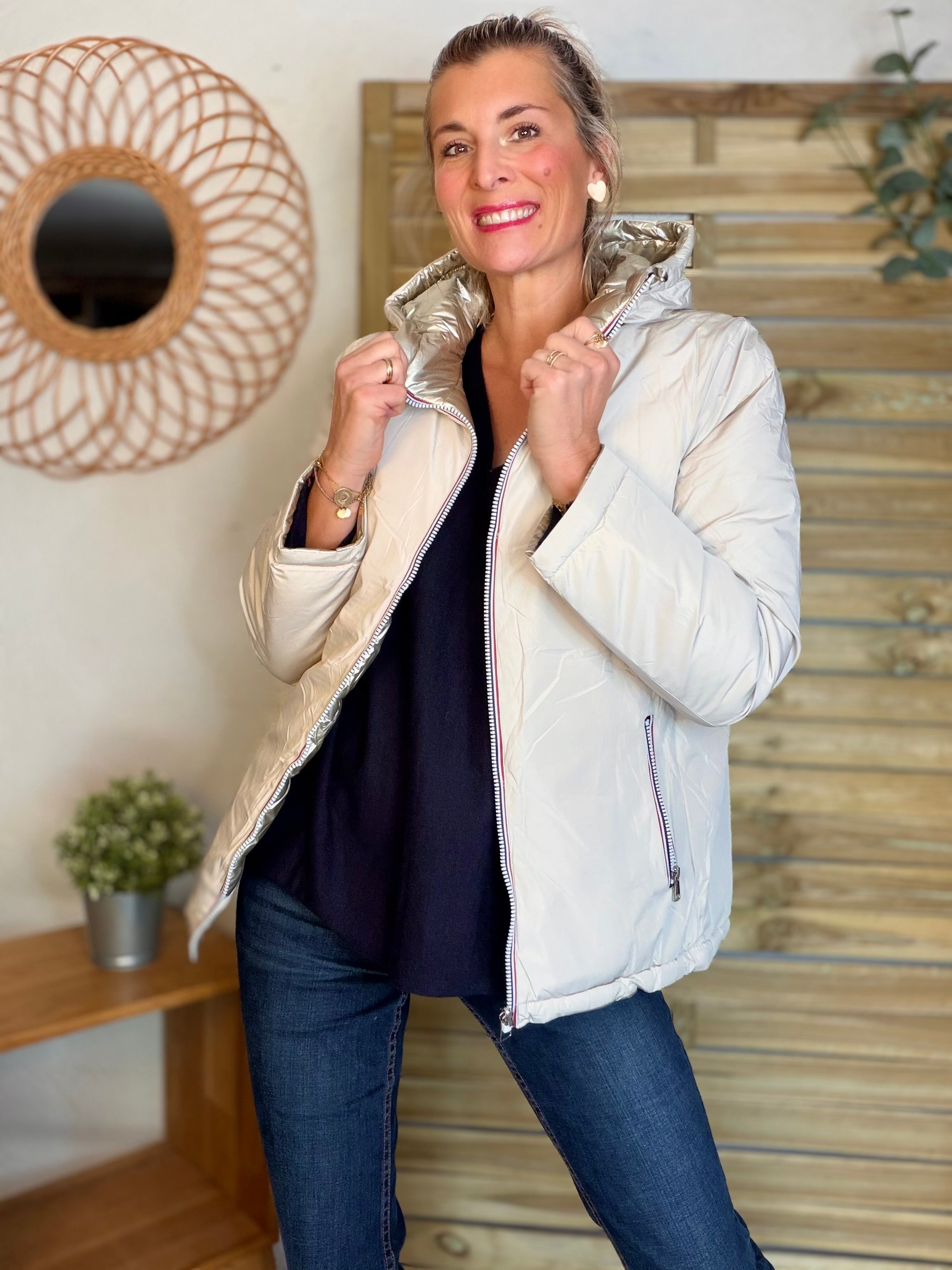 ⚡️PÉPITES FRIDAY - Doudoune imperméable réversible longue ANGÈLE COURT - Écru - MELYA MELODY