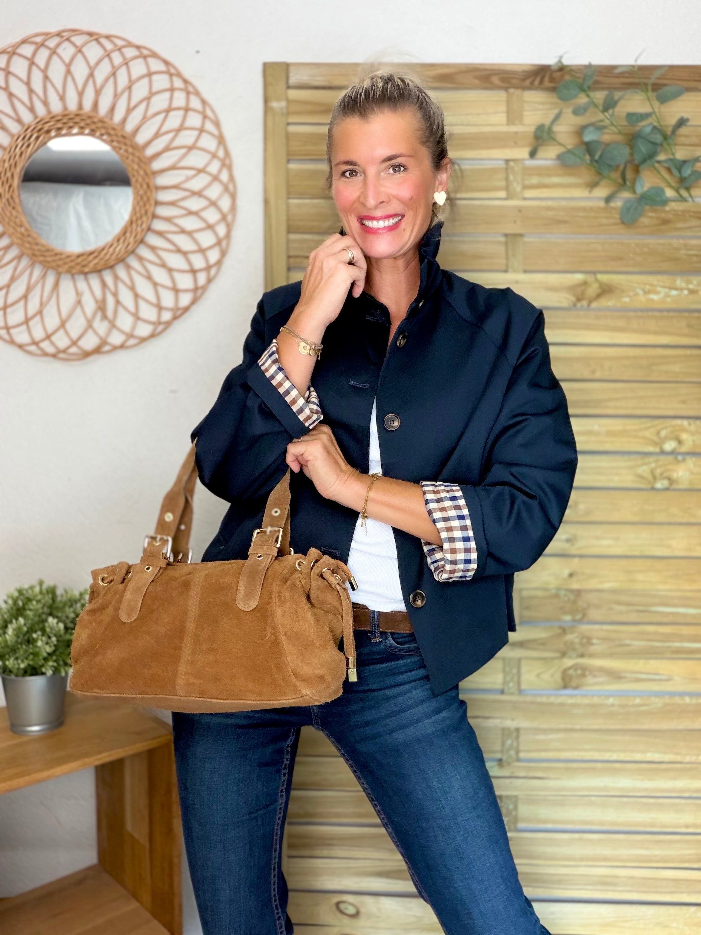 Veste Trench col victorien, doublure carreaux - VICTORIA Bleu marine