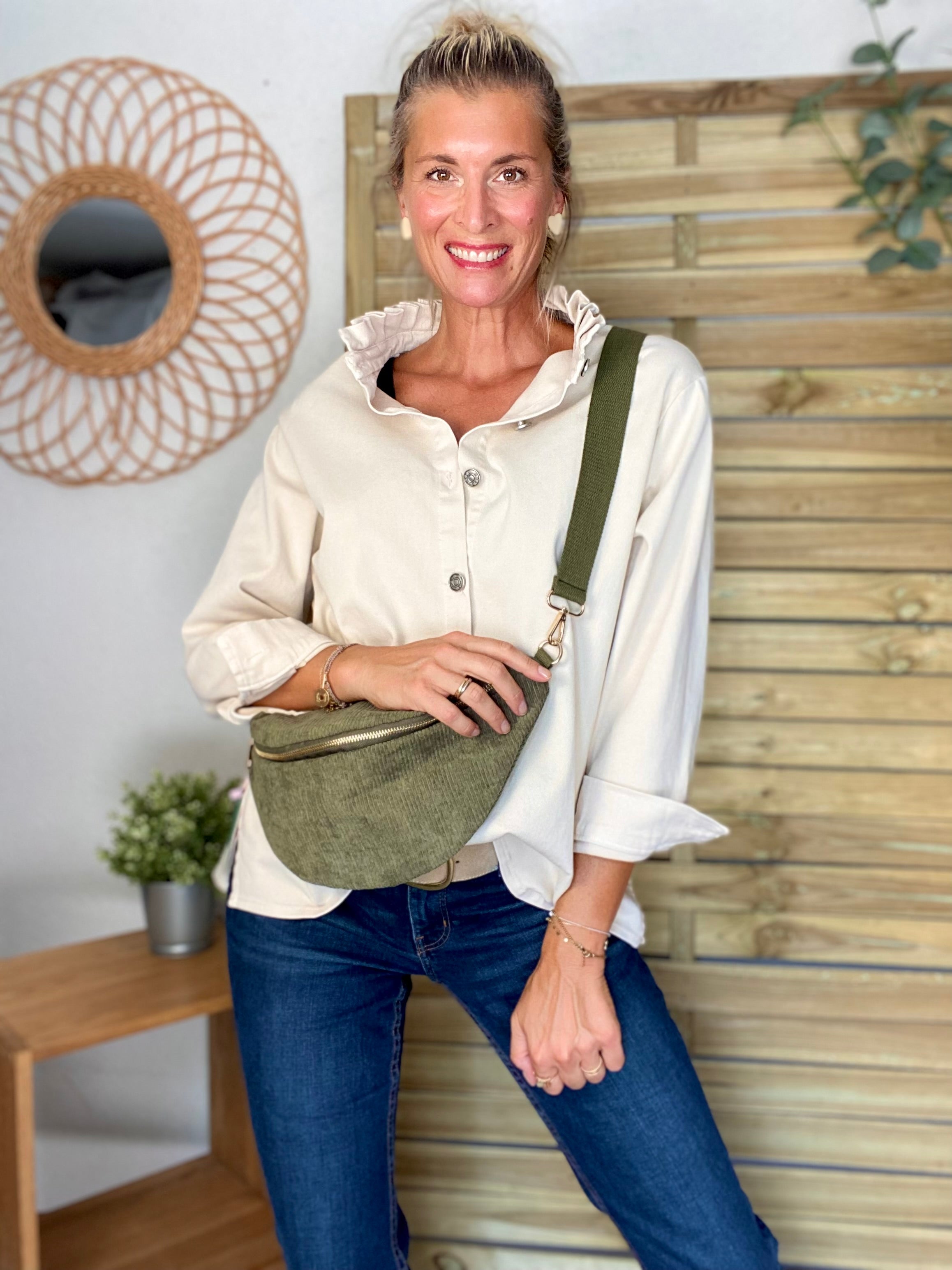 Veste / Chemise en coton, col victorien volanté Beige clair LISON