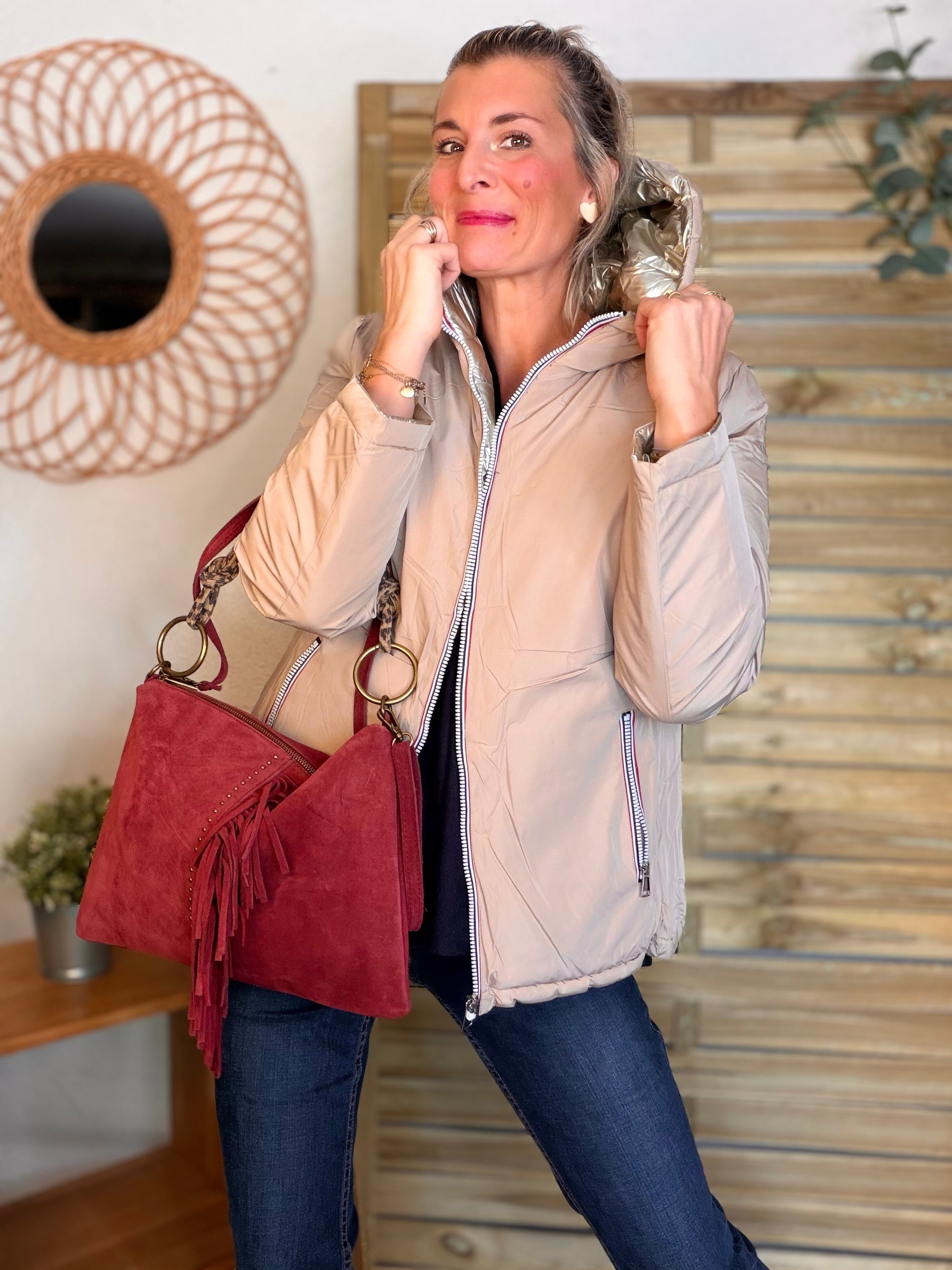 ⚡️PÉPITES FRIDAY - Doudoune imperméable réversible longue ANGÈLE COURT - Beige rosé - MELYA MELODY