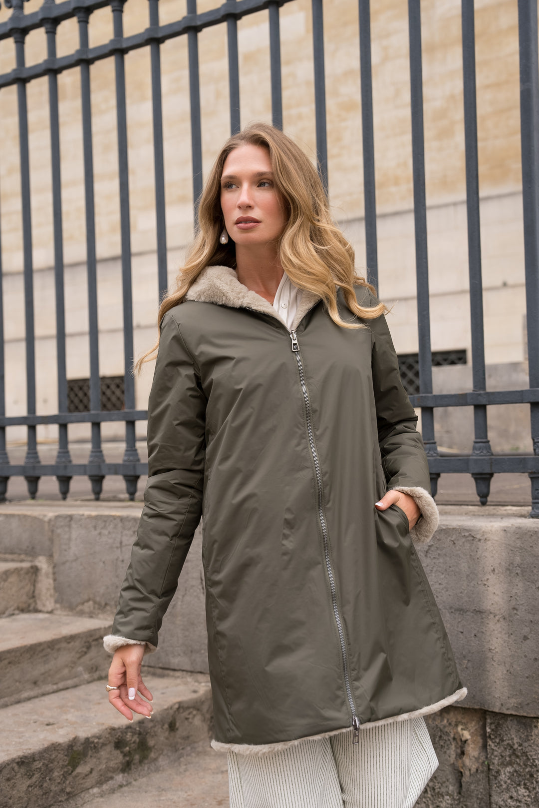Parka Imperméable réversible fourrée Kaki / Beige ALIX - LAURA JO