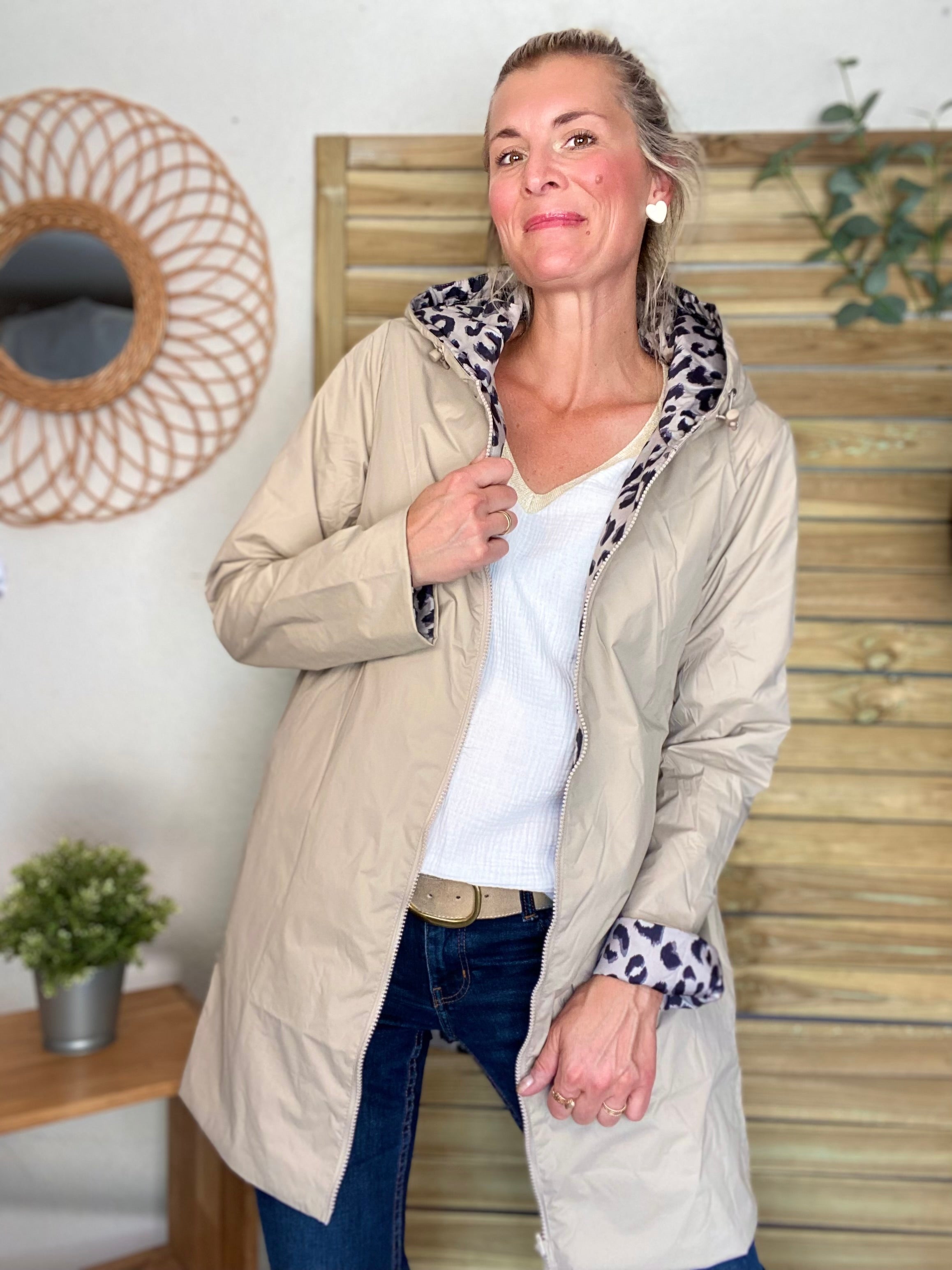 Imperméable réversible rembourré LOUISON LONG - Beige / Léo - LAURA JO