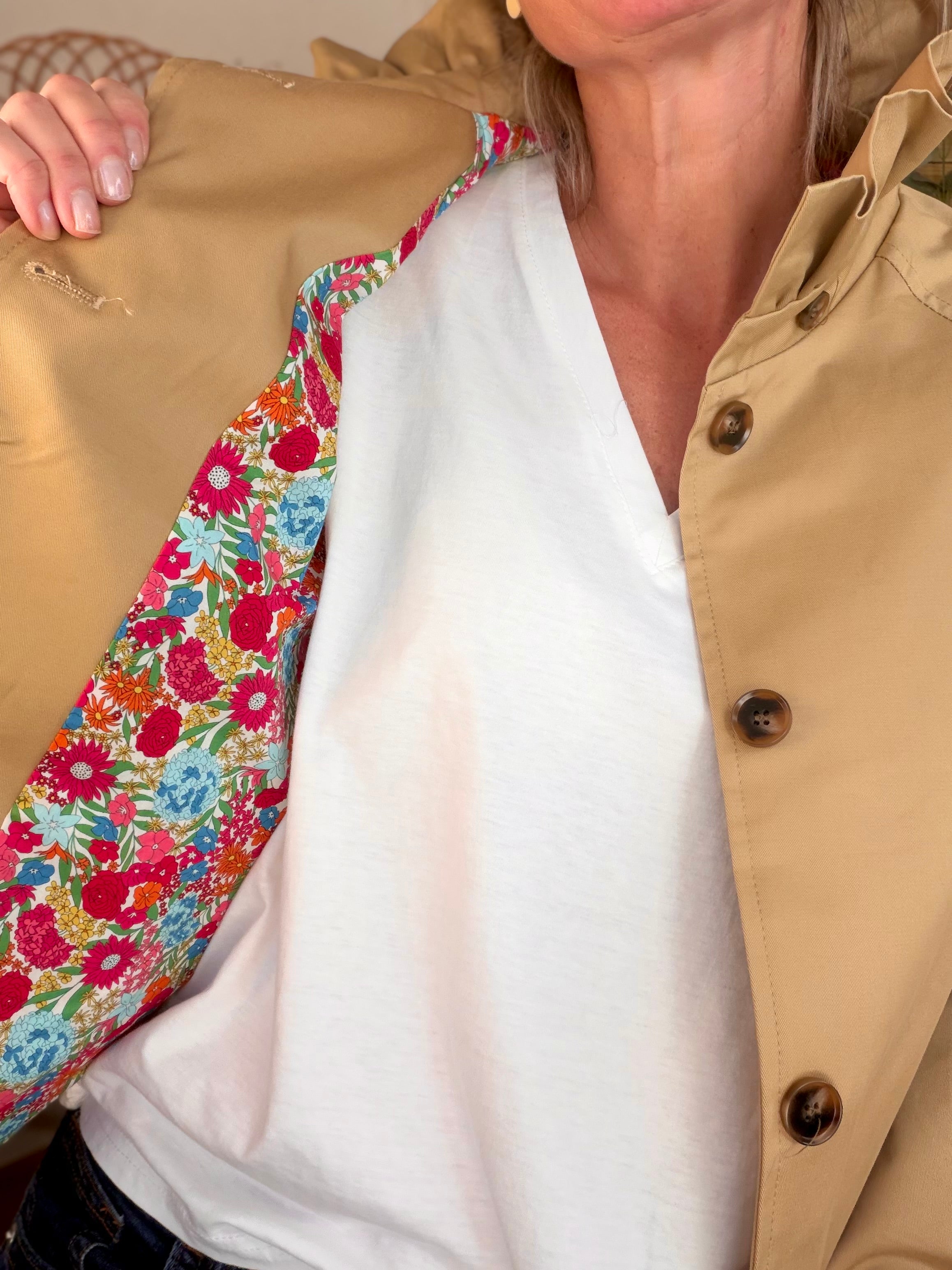 Veste Trench col victorien avec Liberty - VICKY Camel clair