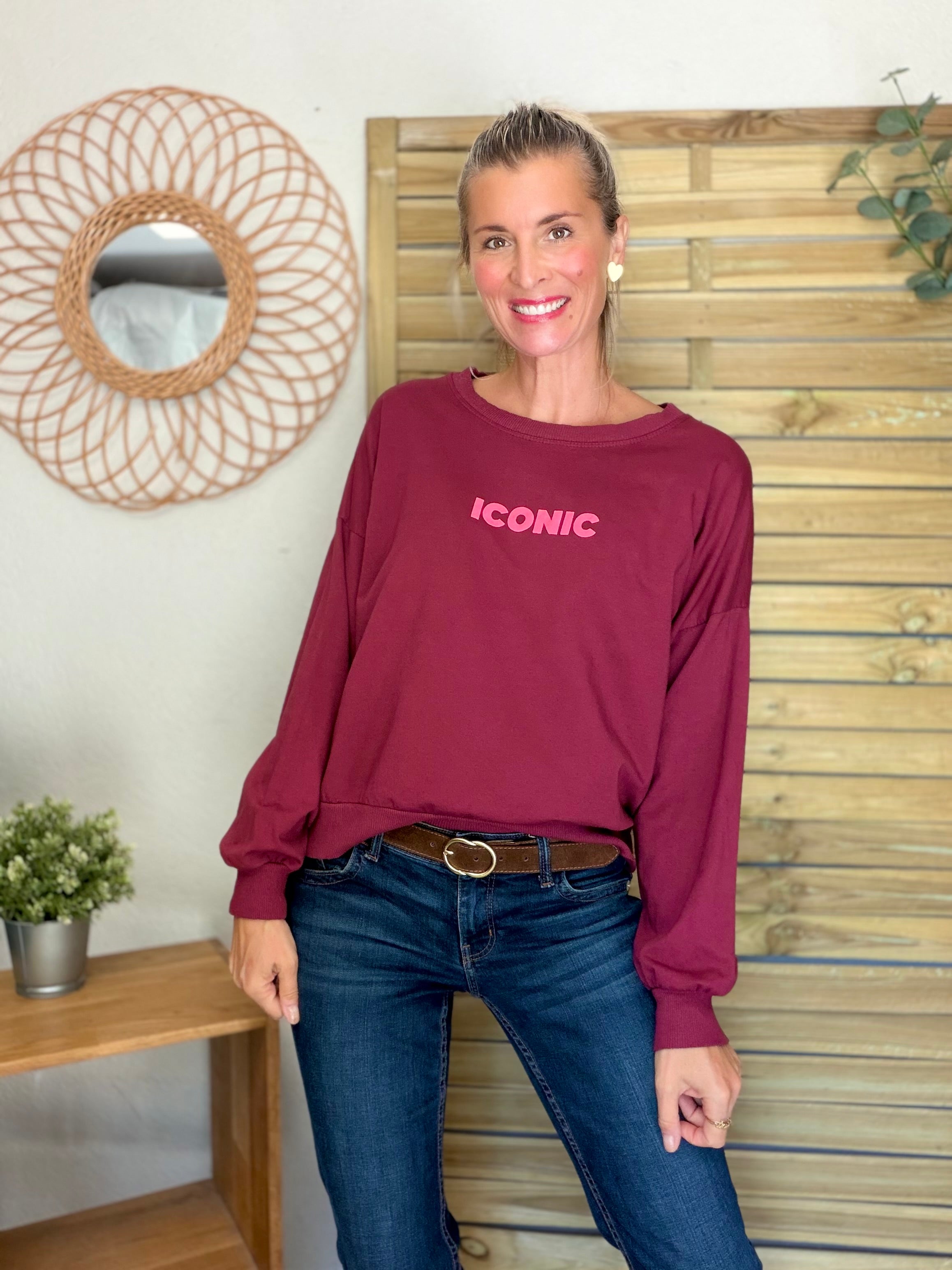 Sweat ICONIC léger 100% coton FAUSTINE Bordeaux (taille 36 à 46)