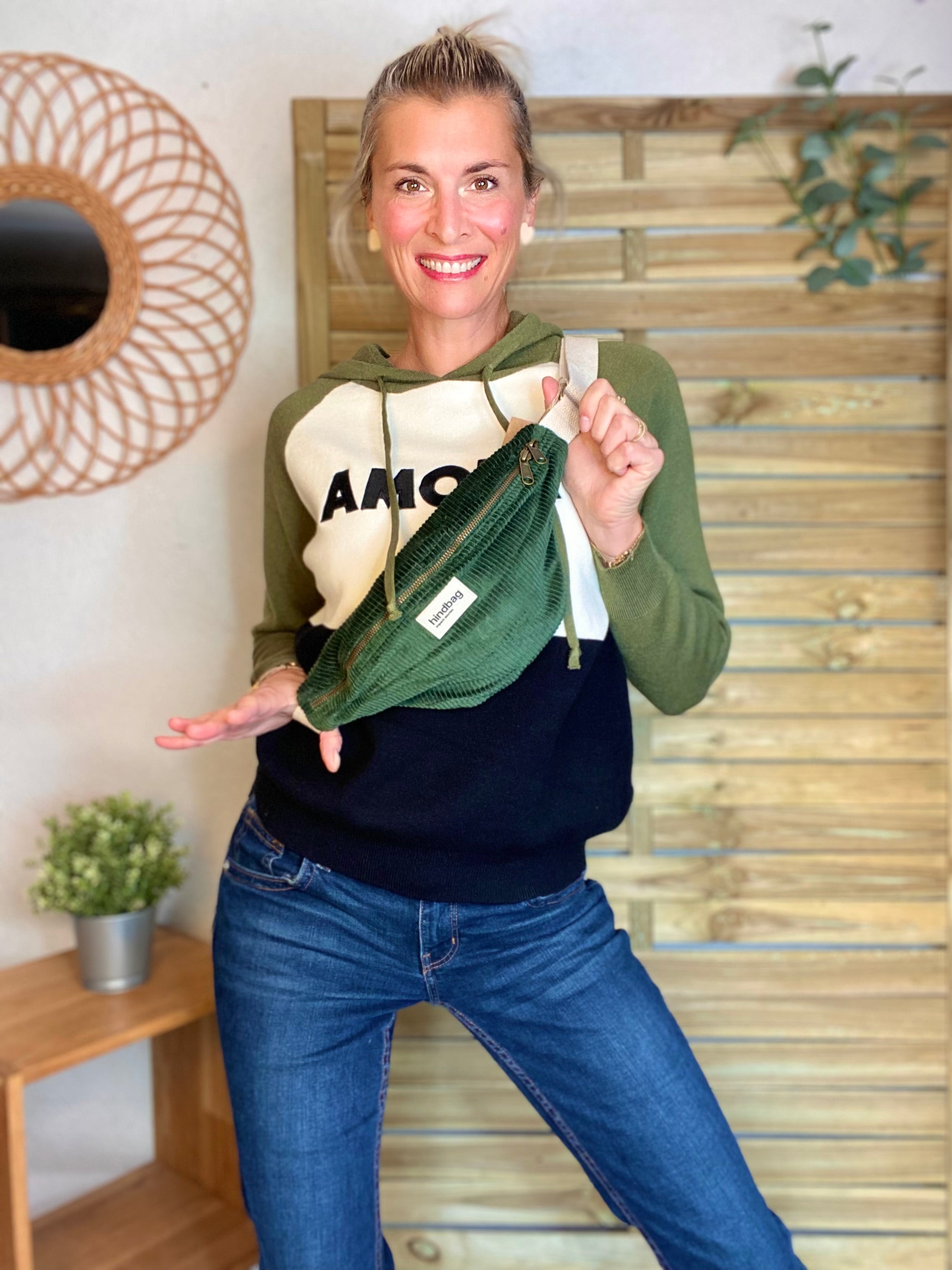 Sac banane HINDBAG Olivia Velours Vert Sapin