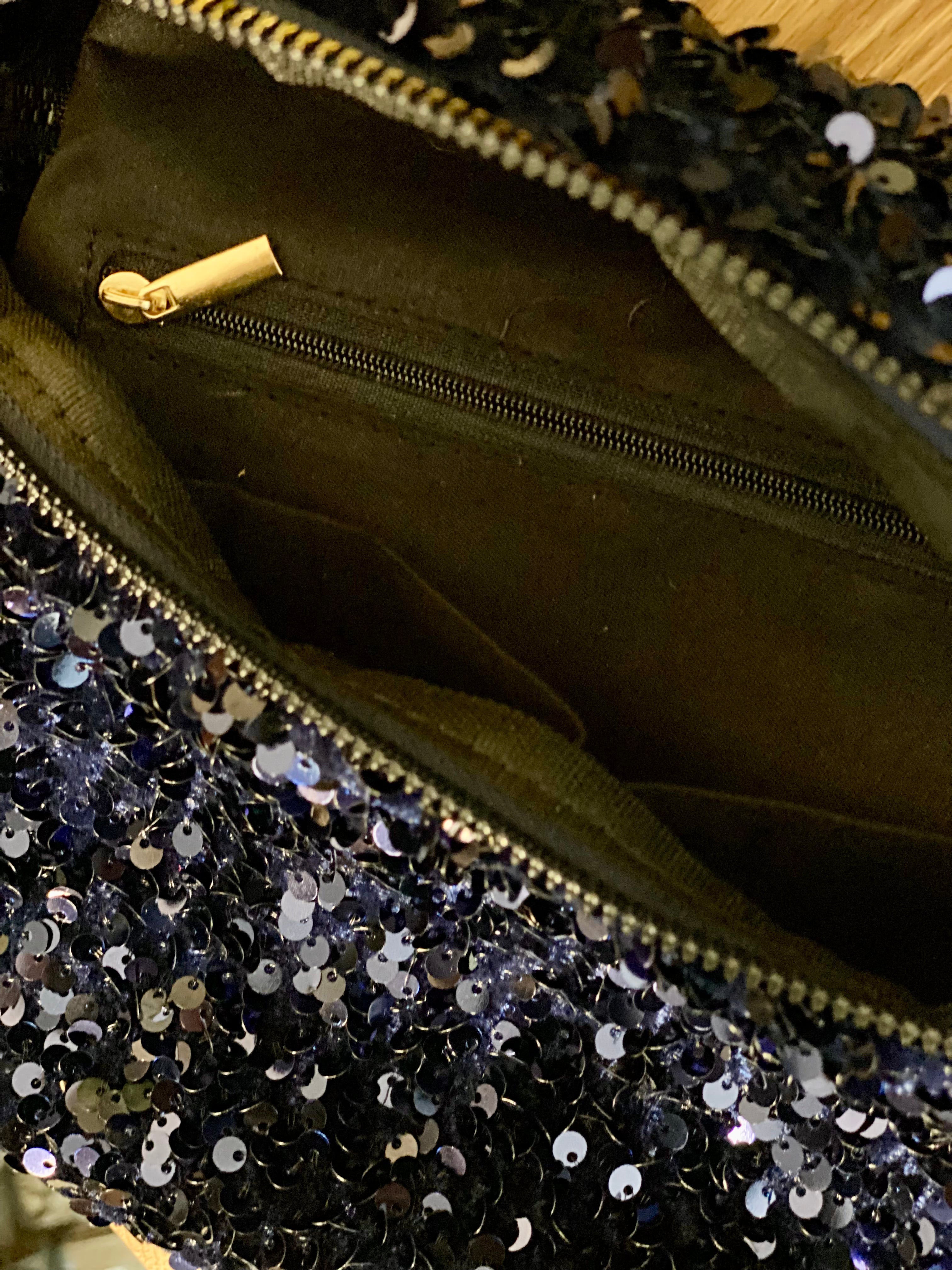 Sac banane L à sequins 30cm et sangle fantaisie - ROXY - Bleu marine