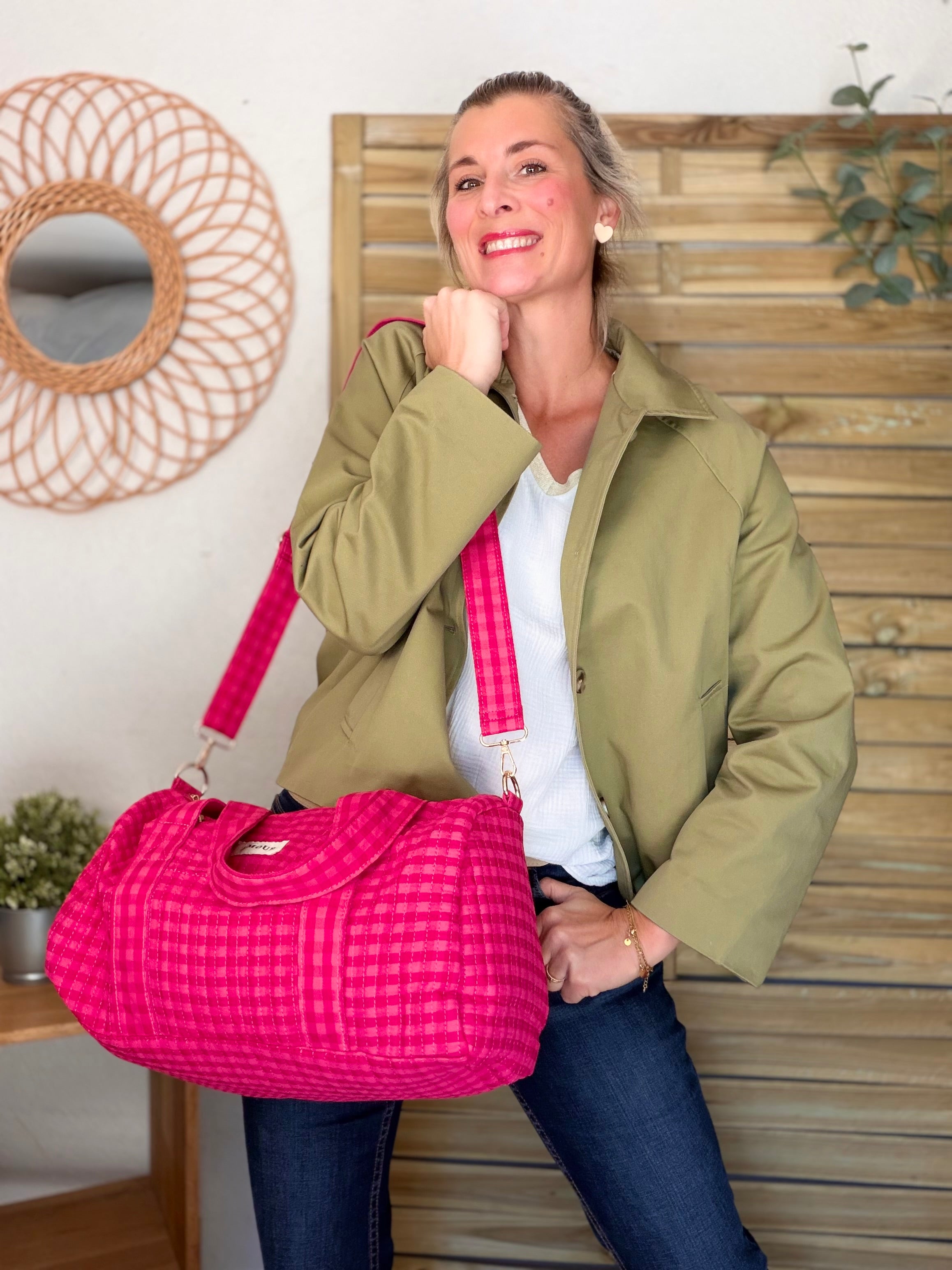 Sac polochon imprimé Vichy rose Amour NOA