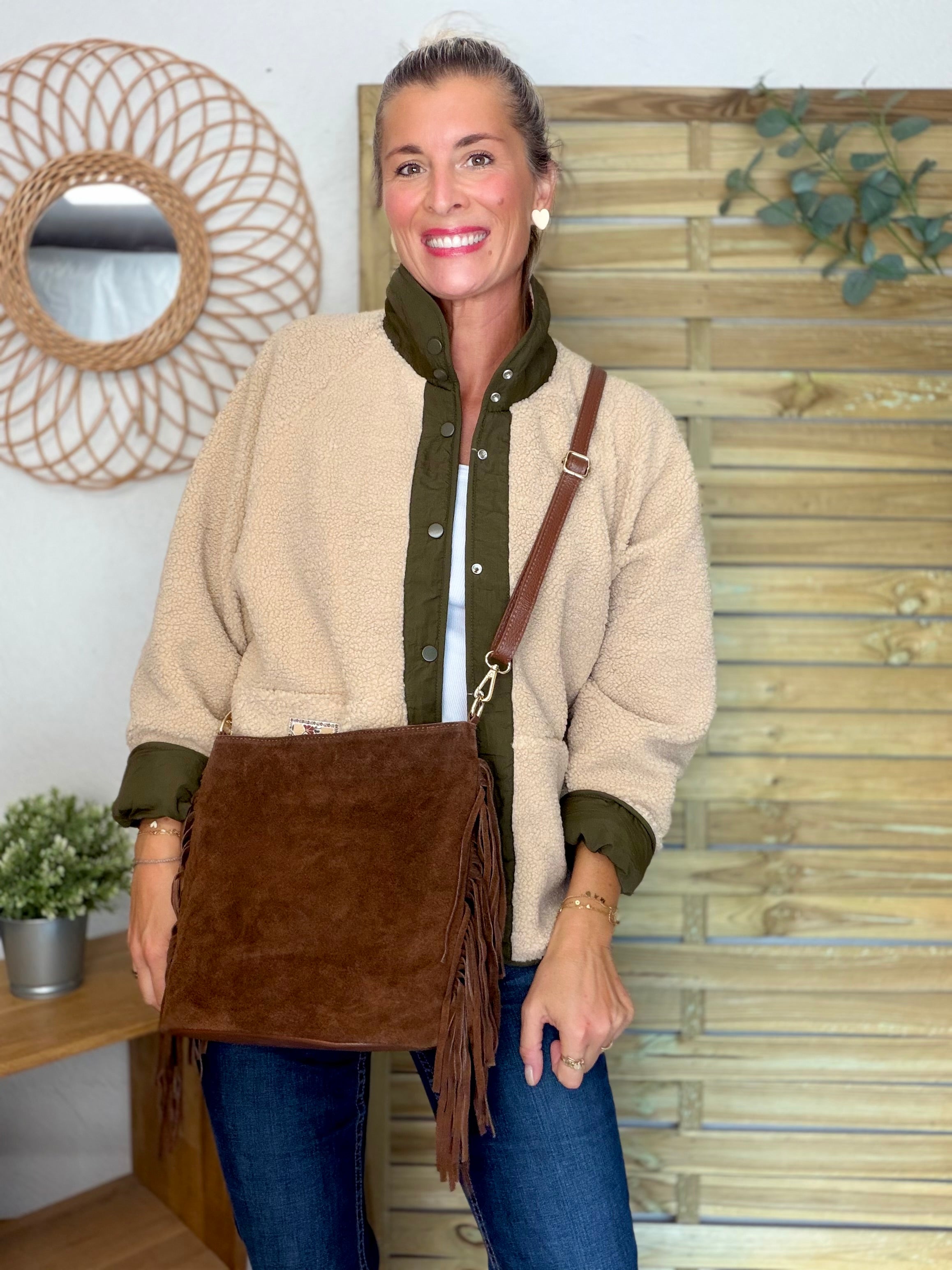 Veste matelassée réversible Sherpa AMÉLIE Kaki / Beige