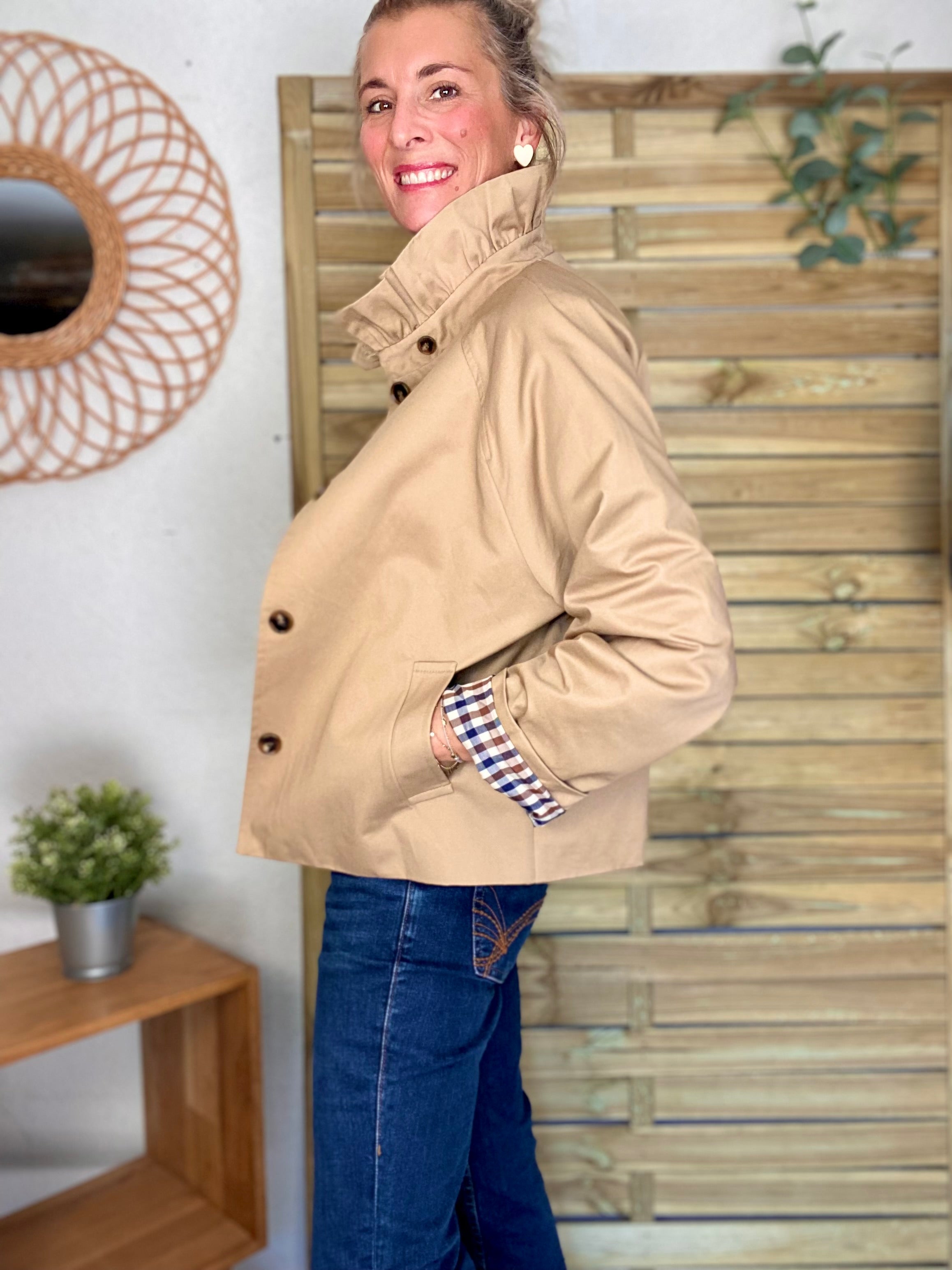 Veste Trench col victorien avec vichy - VICKY Beige