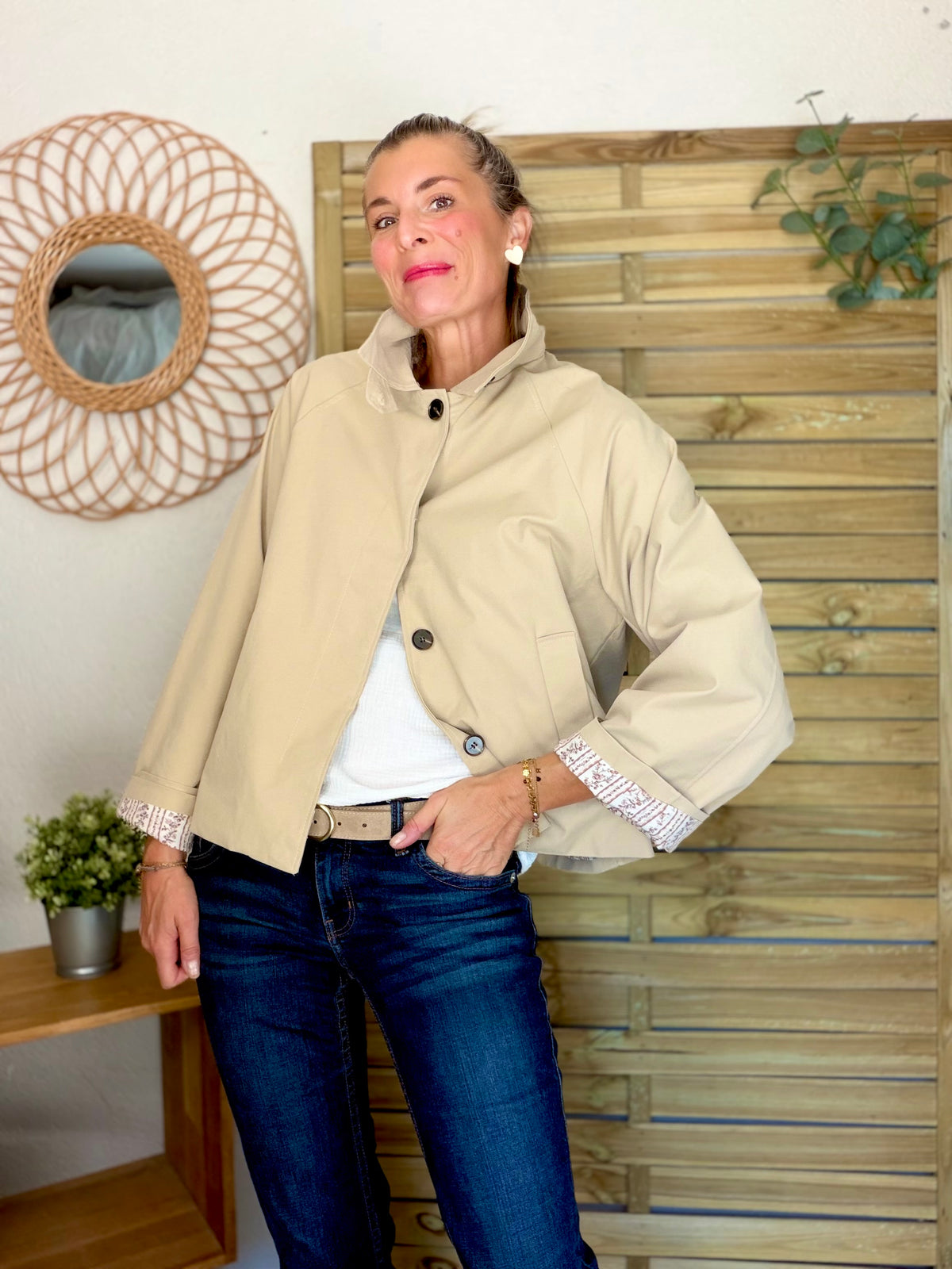 Veste Trench avec Liberty - MADELEINE Beige
