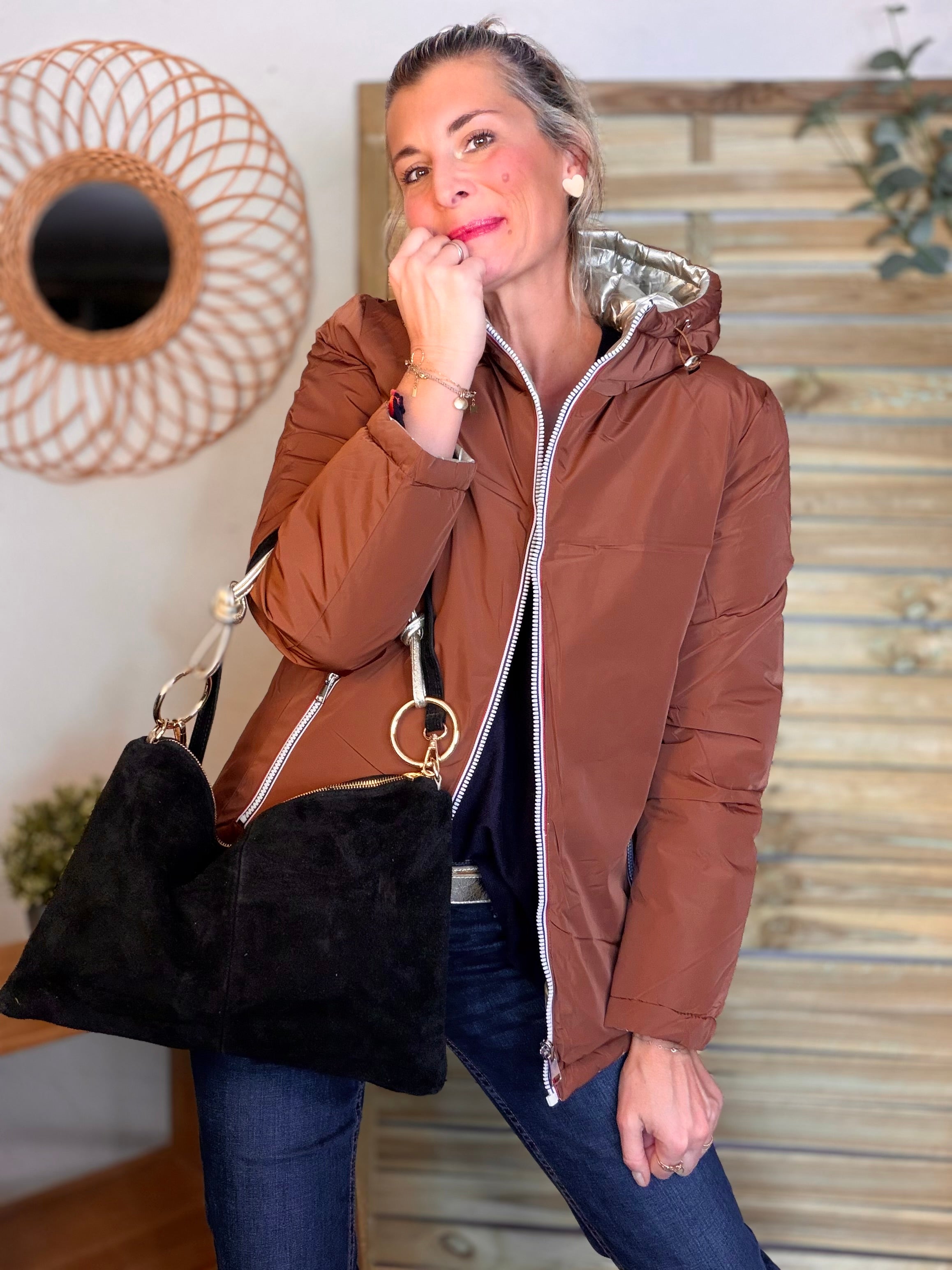 ⚡️PÉPITES FRIDAY - Doudoune imperméable réversible longue ANGÈLE COURT - Rouille choco - MELYA MELODY