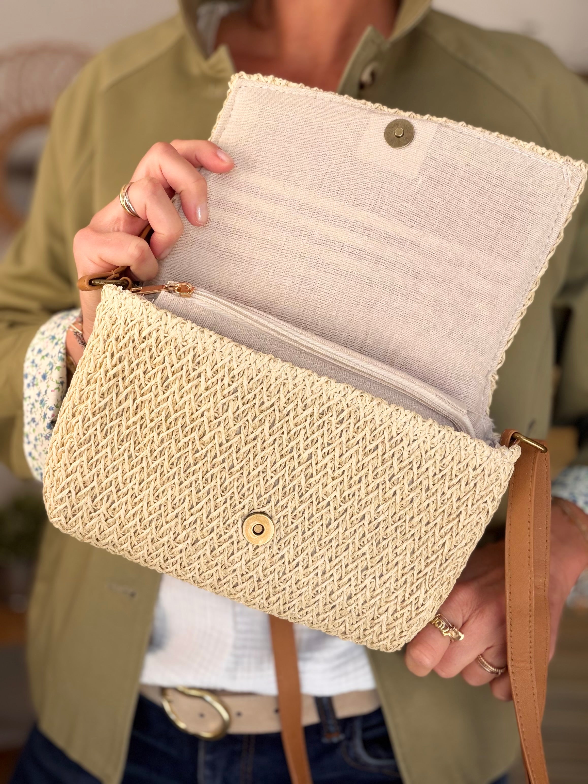 Sac à main en raphia ISORA Beige