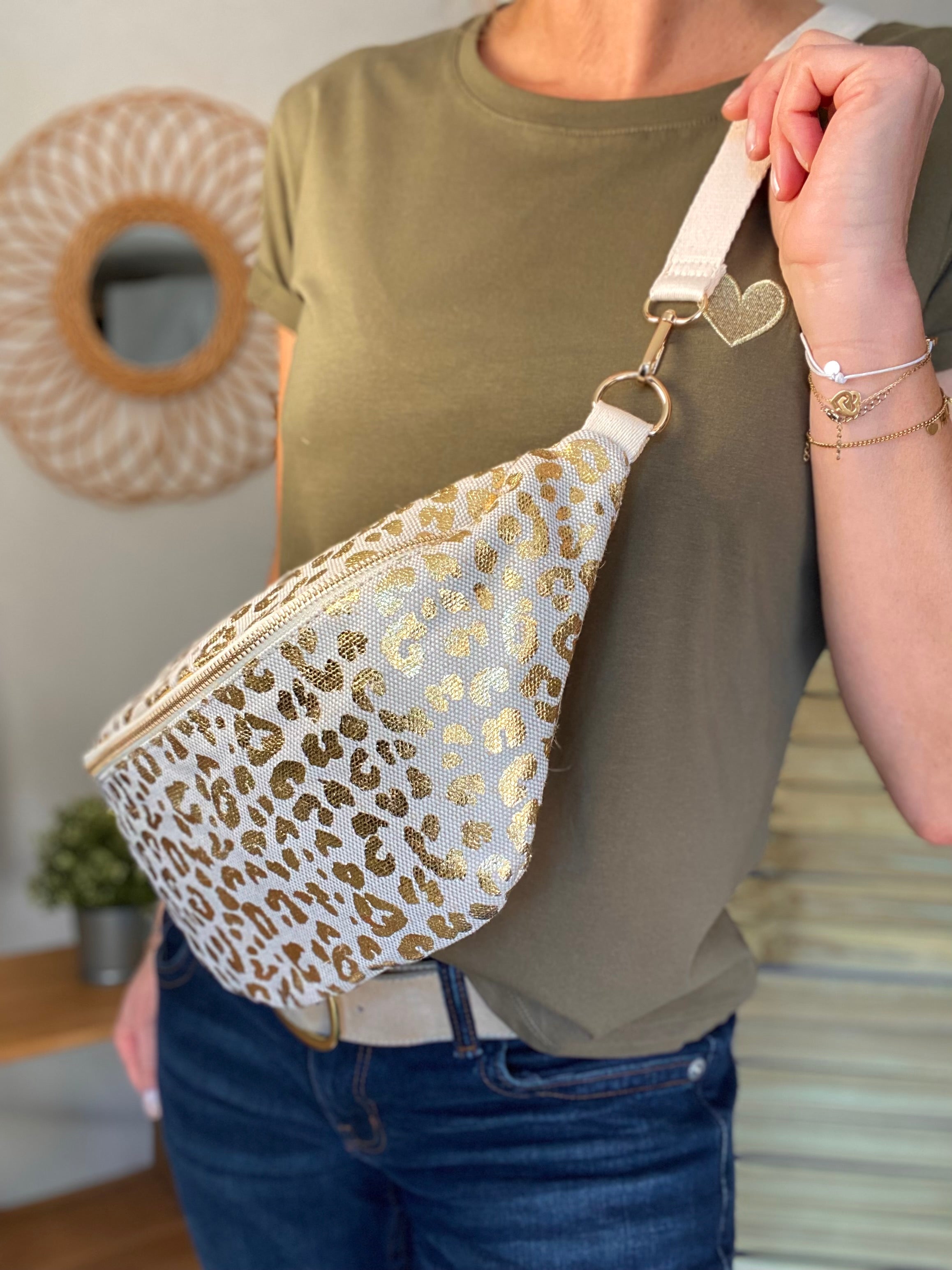 Sac banane XL en toile léo Doré pailleté - KATE