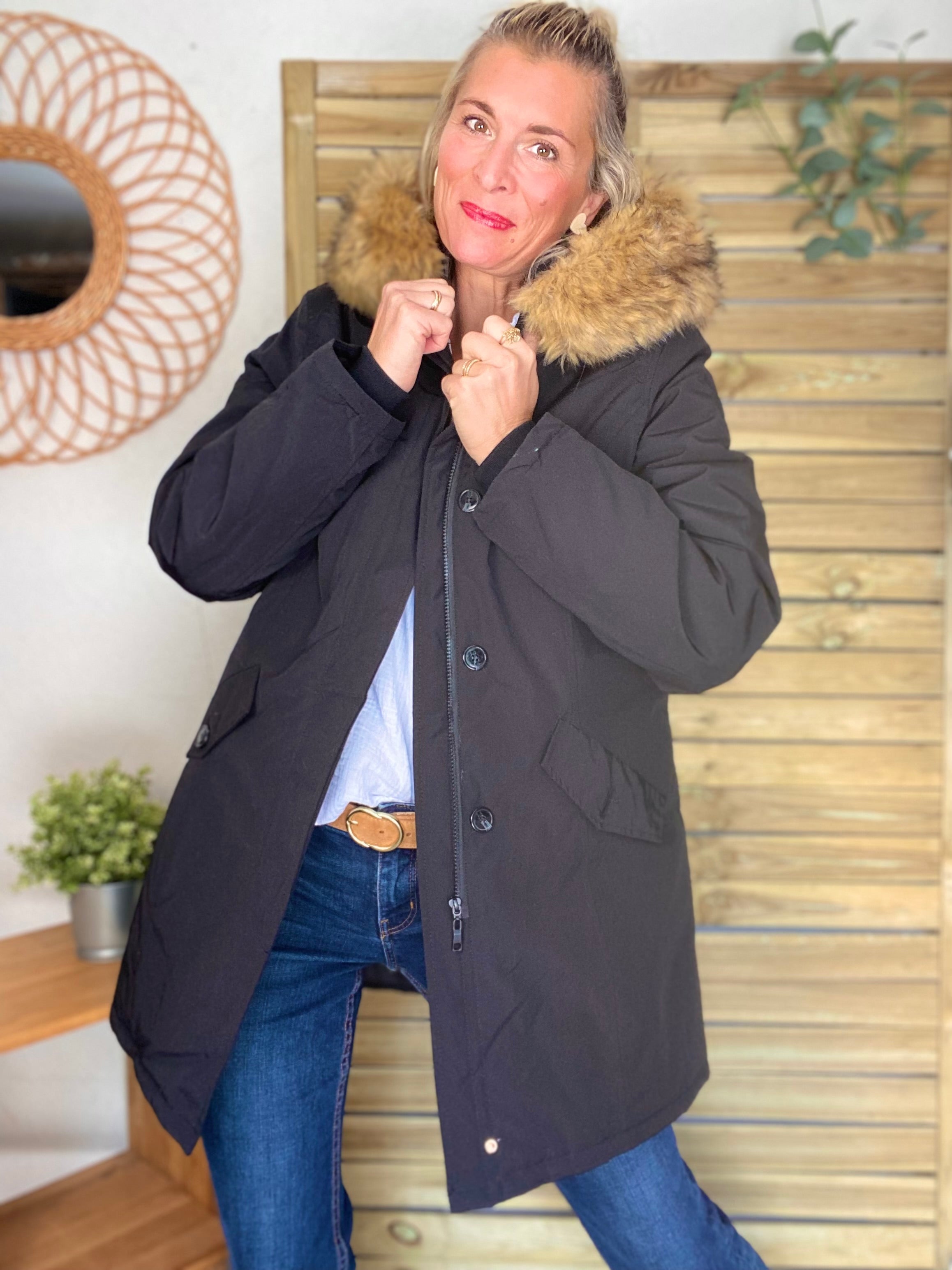 ⚡️ PÉPITES FRIDAY - Parka rembourrée déperlante noir, capuche col fourrure amovible - CHEYENNE