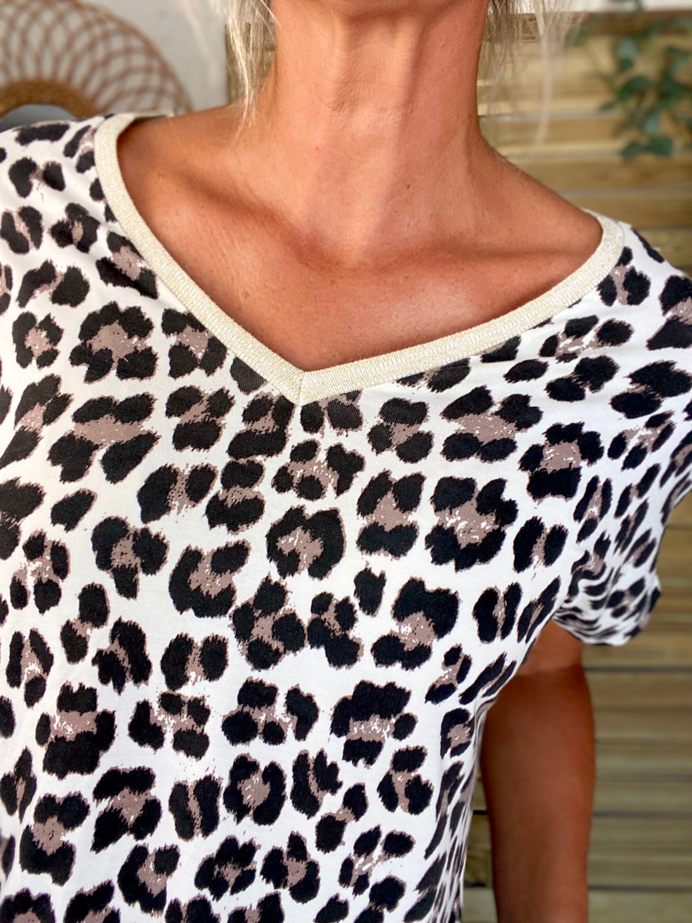 Top imprimé Léo col V lurex MIRTA