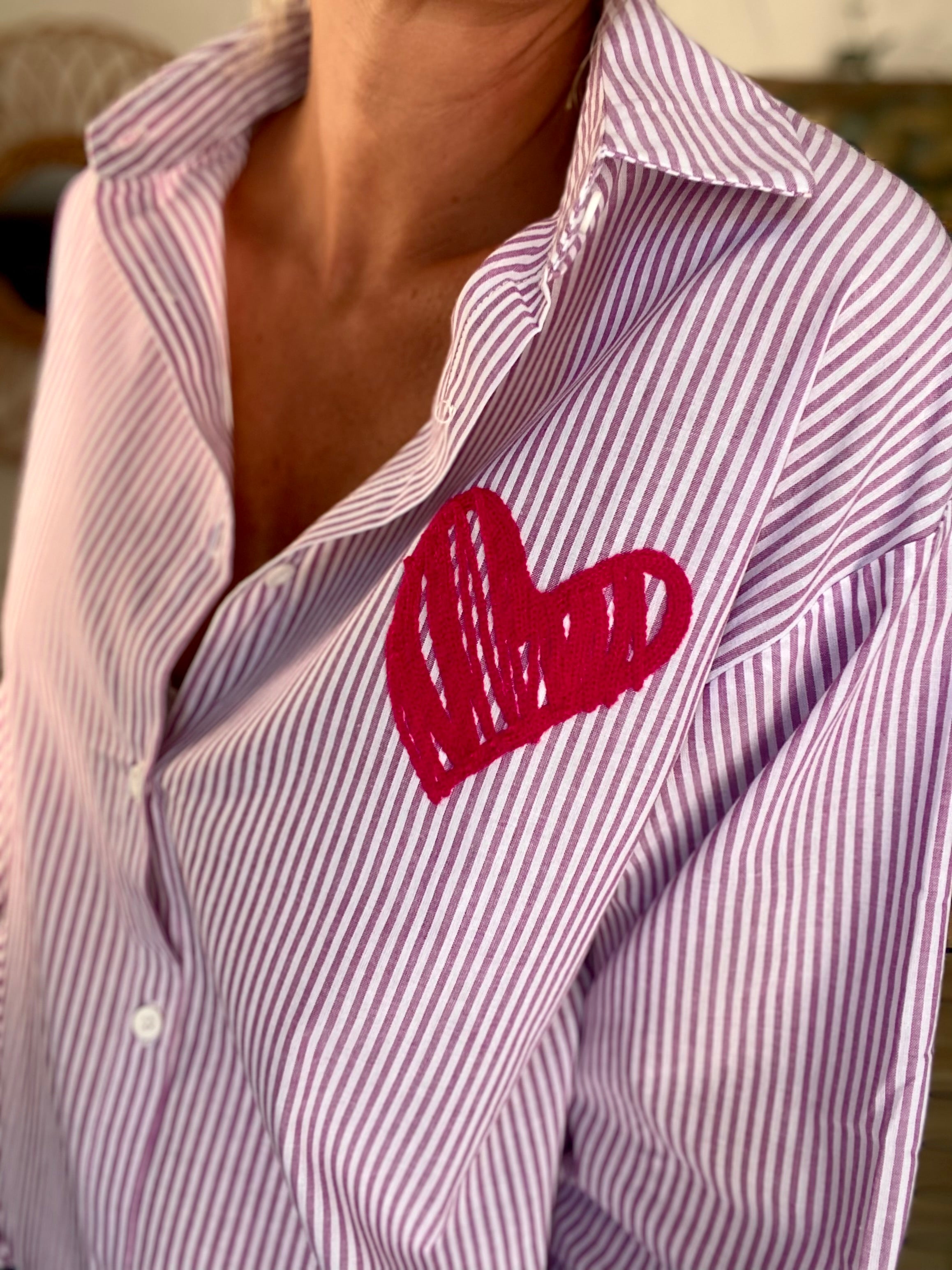Chemise rayée brodée LOVE multico LANA - Rose cerise