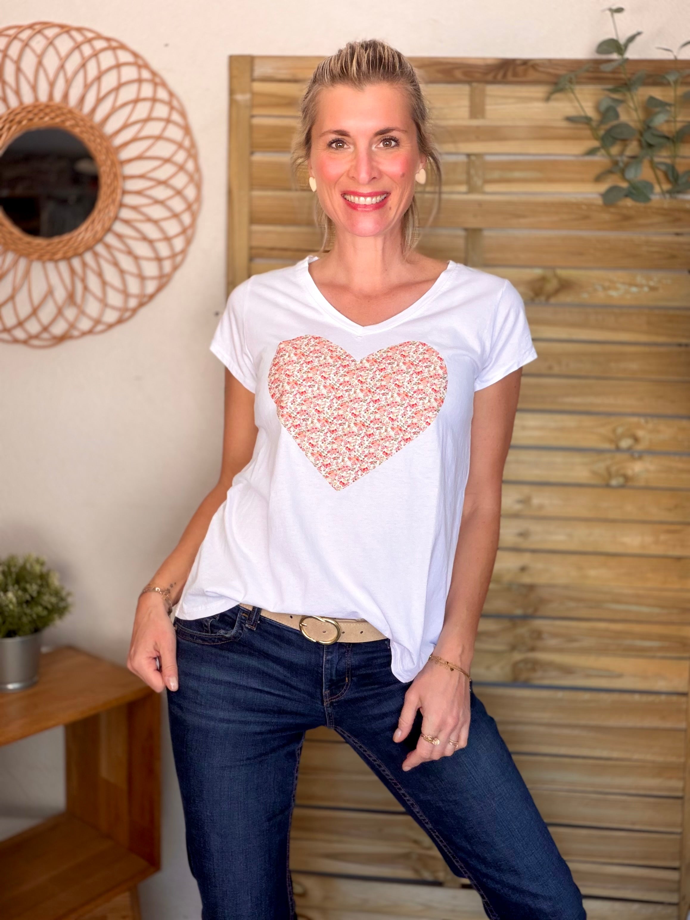 Tee shirt Gros Coeur Liberty rouge rosé VERA ❤️