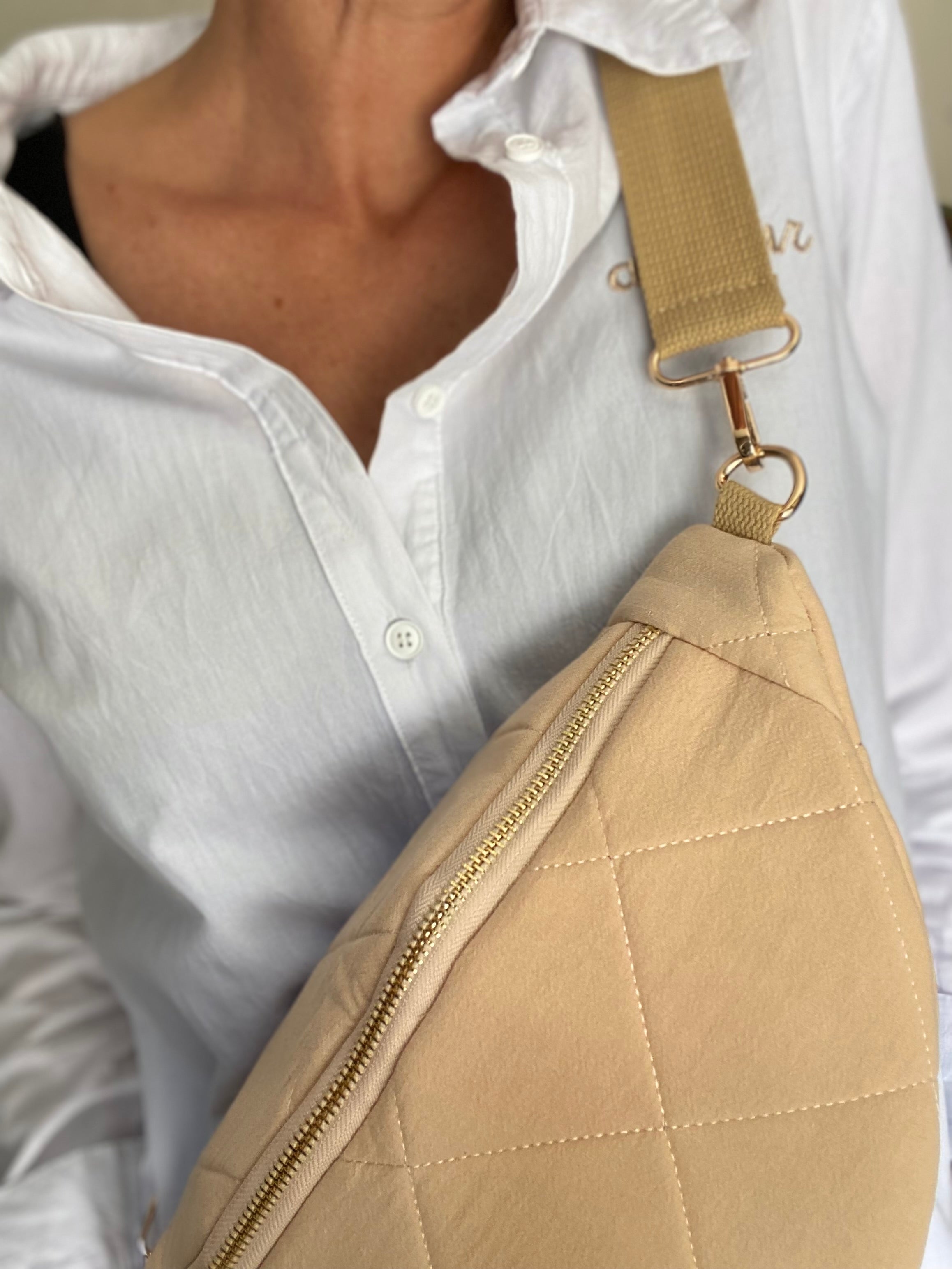 Sac banane XL gaze de coton surpiquée Ciao Boum - CARLY - Beige - FIN DE SÉRIE