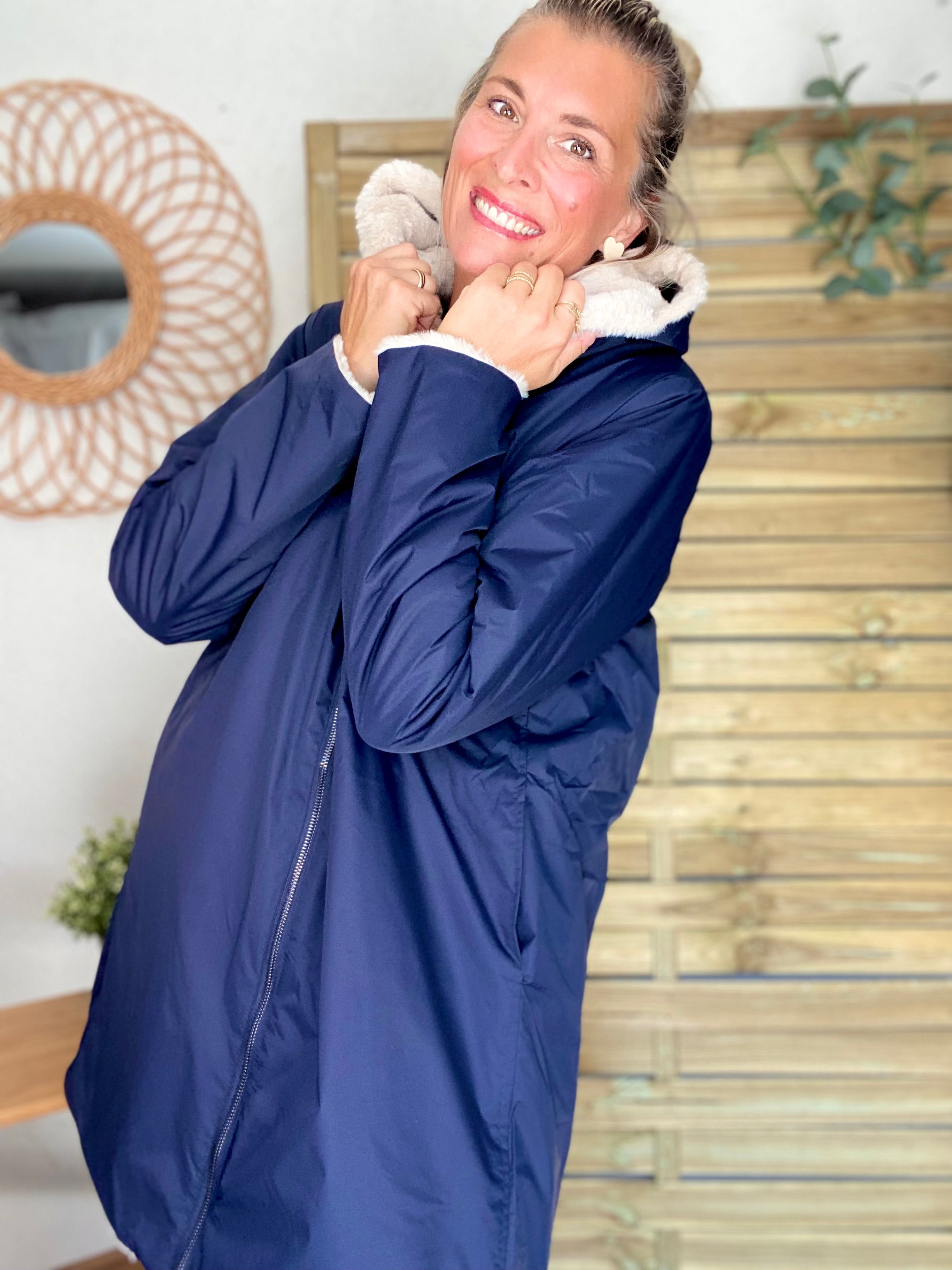 Parka Imperméable réversible fourrée Bleu marine / Beige ALIX - LAURA JO