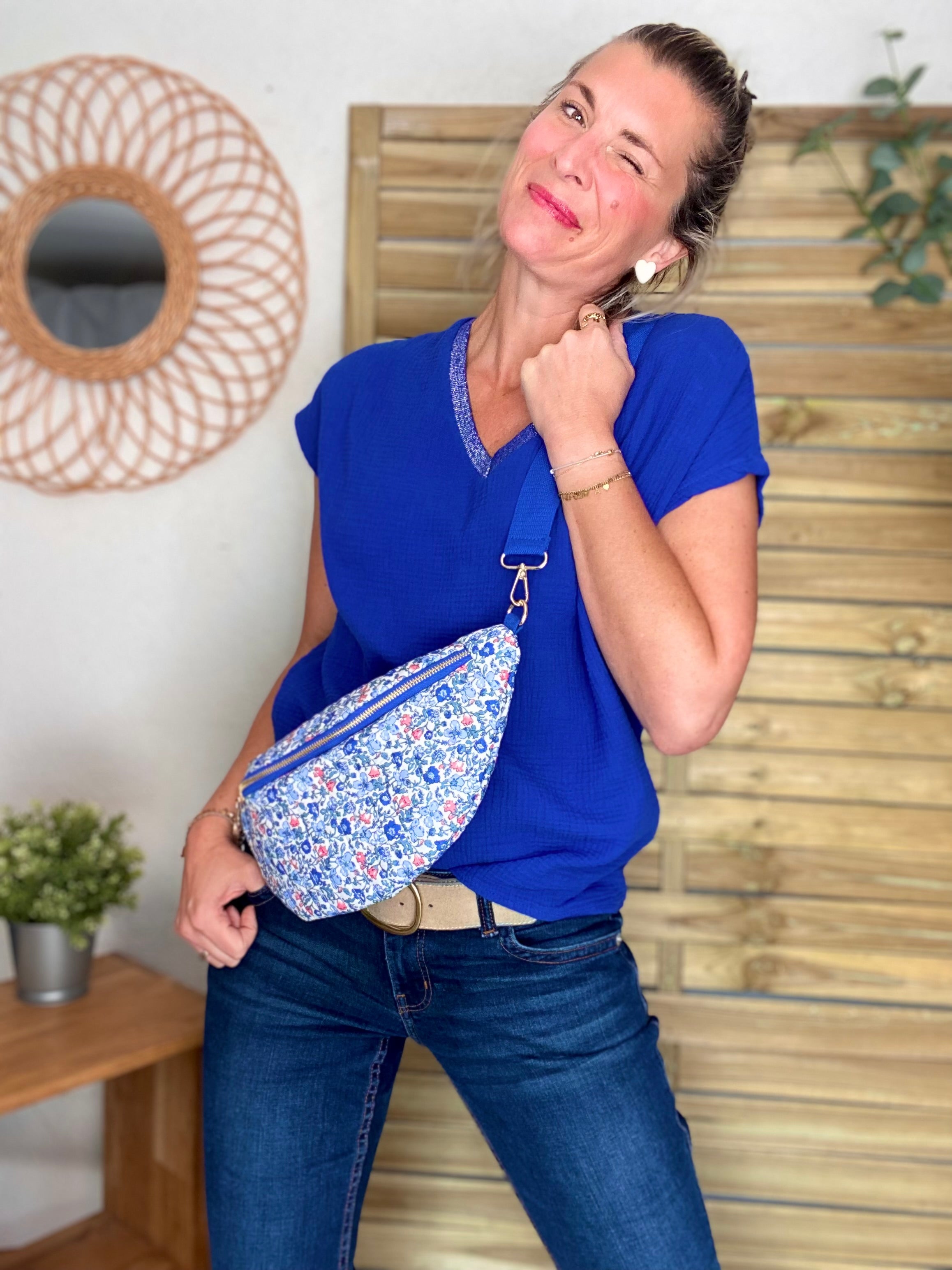 Précommande Expédition mi mai - Top en gaze de coton et lurex MARTA - Bleu roi