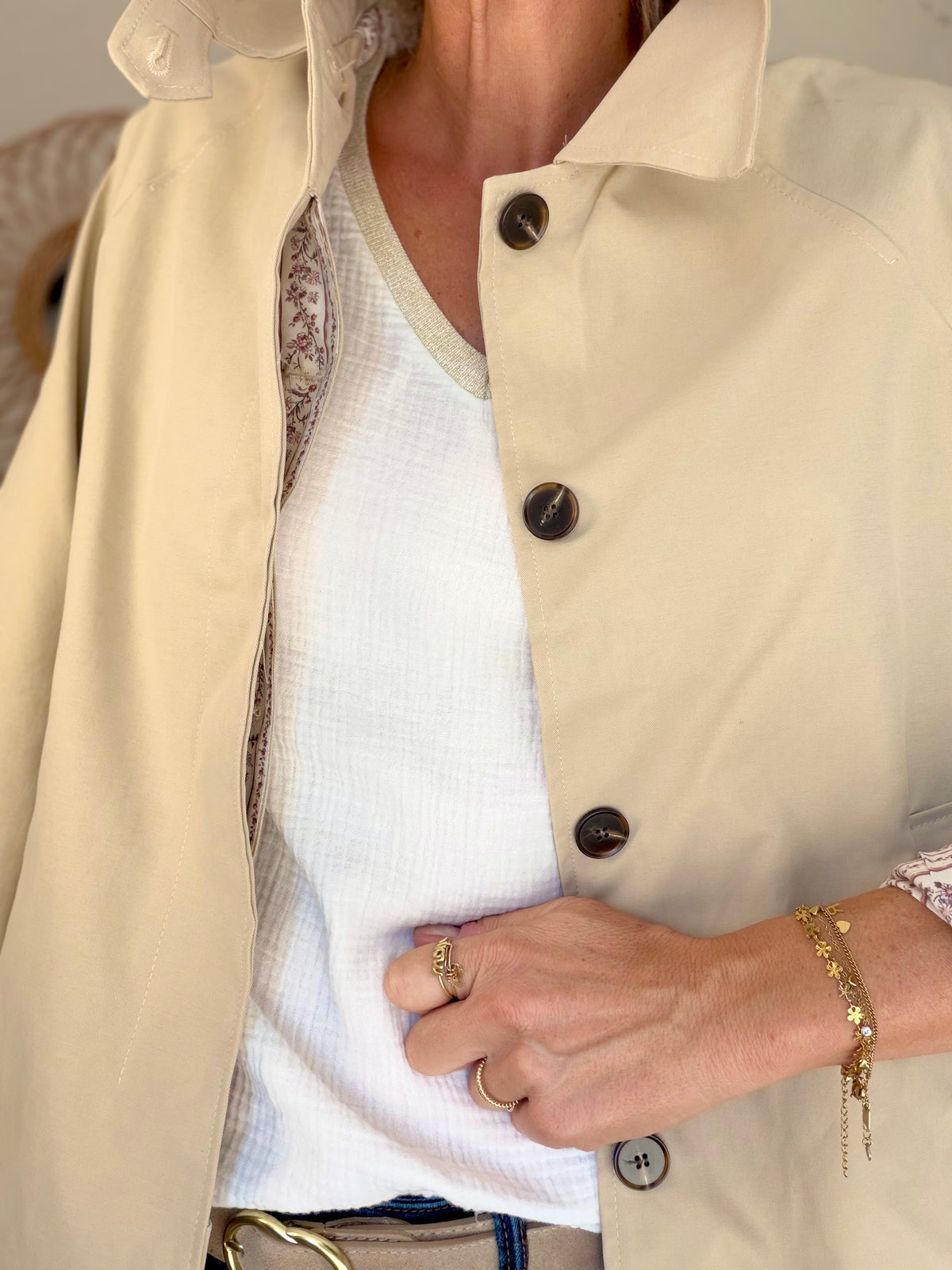 Veste Trench avec Liberty - MADELEINE Beige